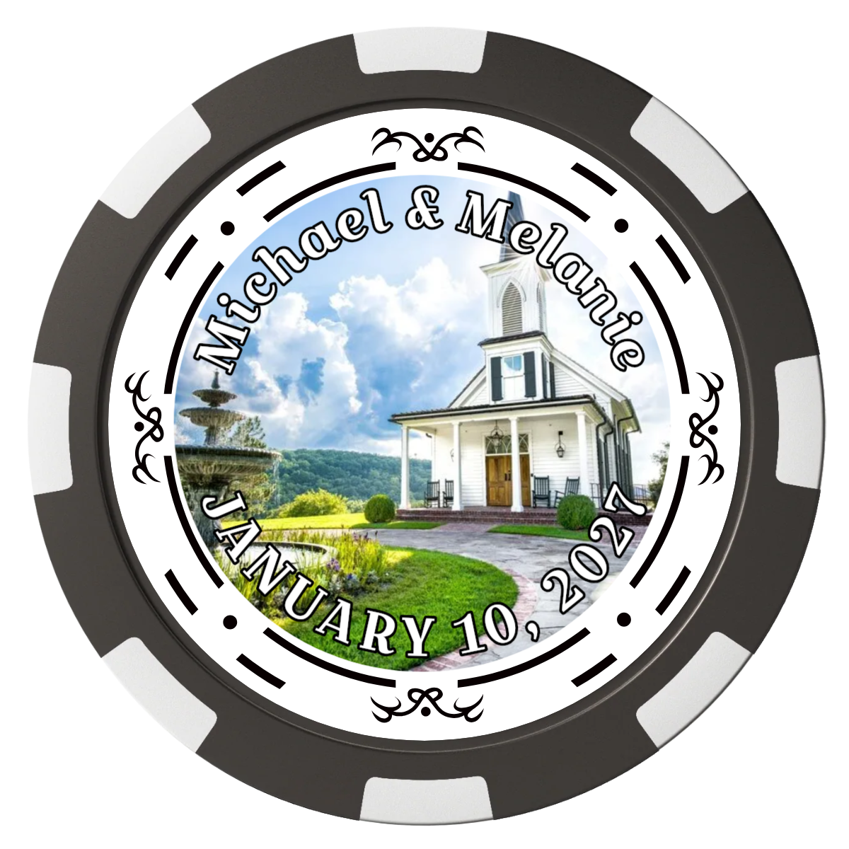Save the Date Element Composite Poker Chips - Black / 8 Spot - Back
