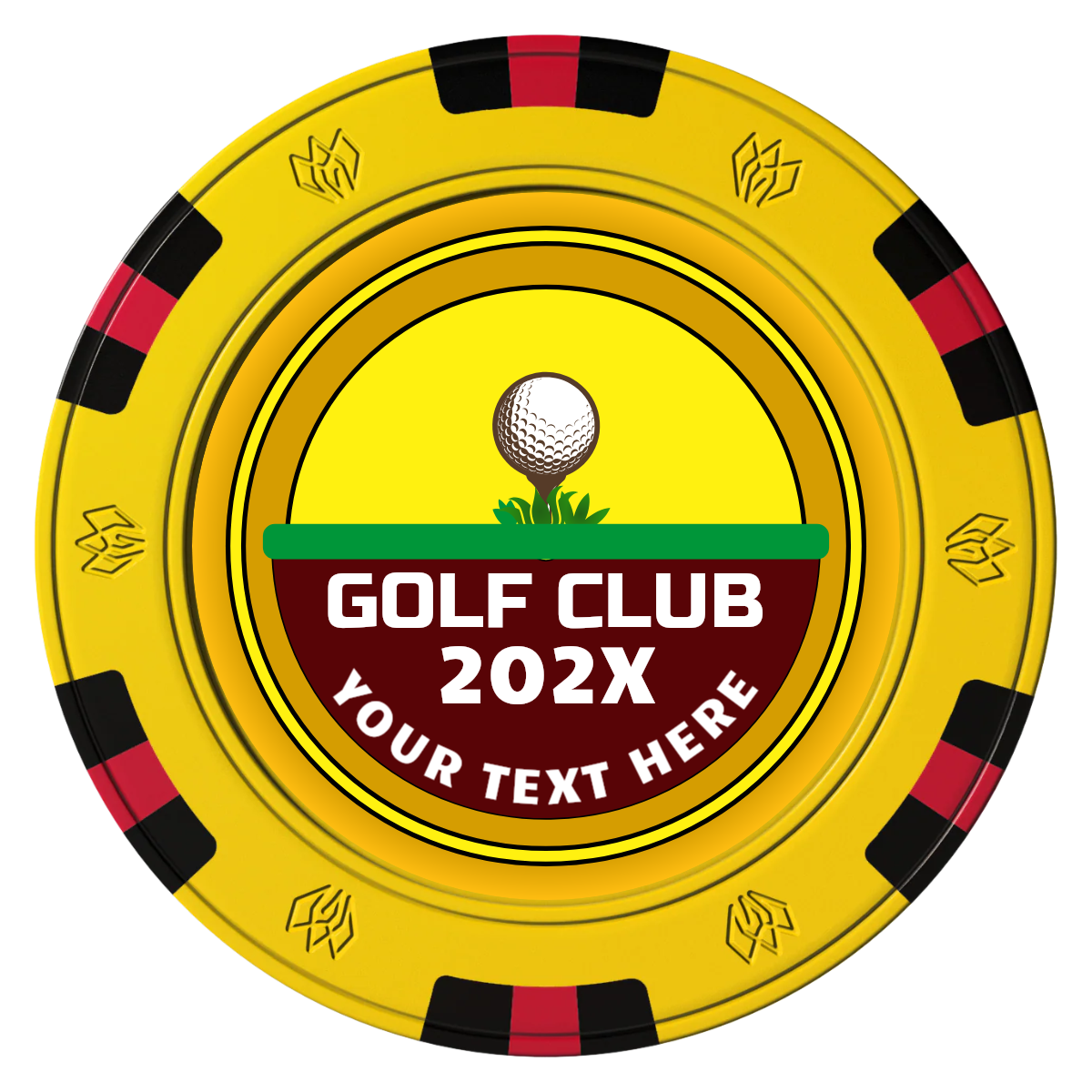 Teed Up Clay Poker Chips - Yellow / 6 Spot Gem / 43mm - Front