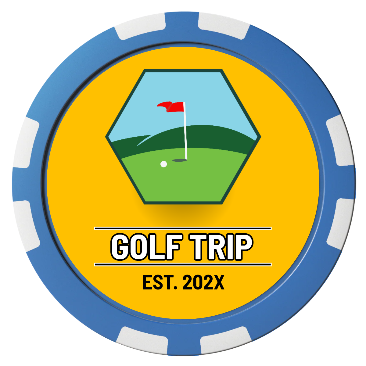 Golf Trip #001 Composite Poker Chips - Blue / 8 Stripe - Front