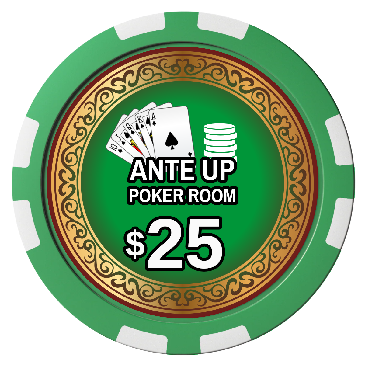 Ante Up Poker Room Composite Poker Chips - Green / 8 Stripe - Front