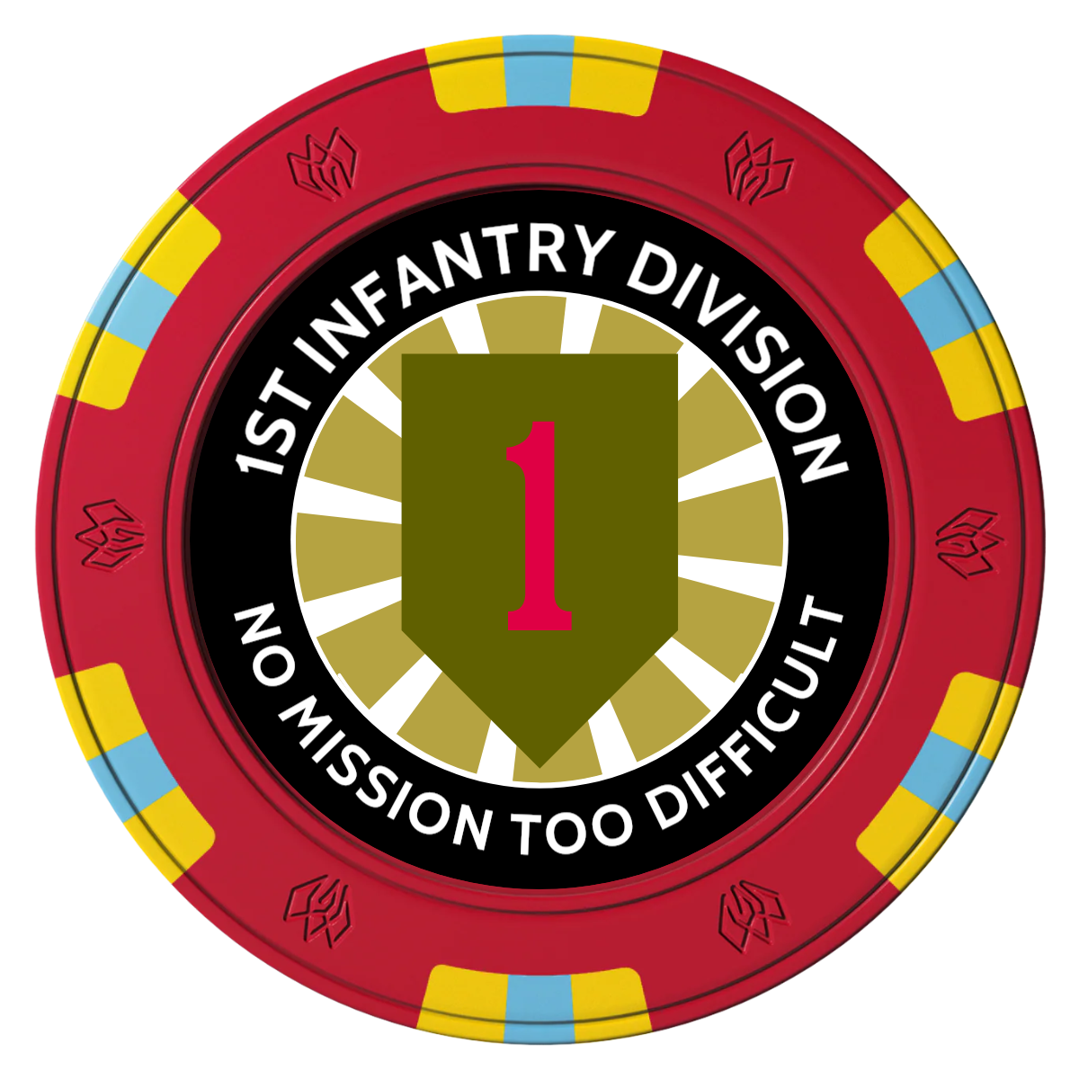 1st Infantry Division Clay Poker Chips - Red / 6 Spot Gem / 43mm - Front