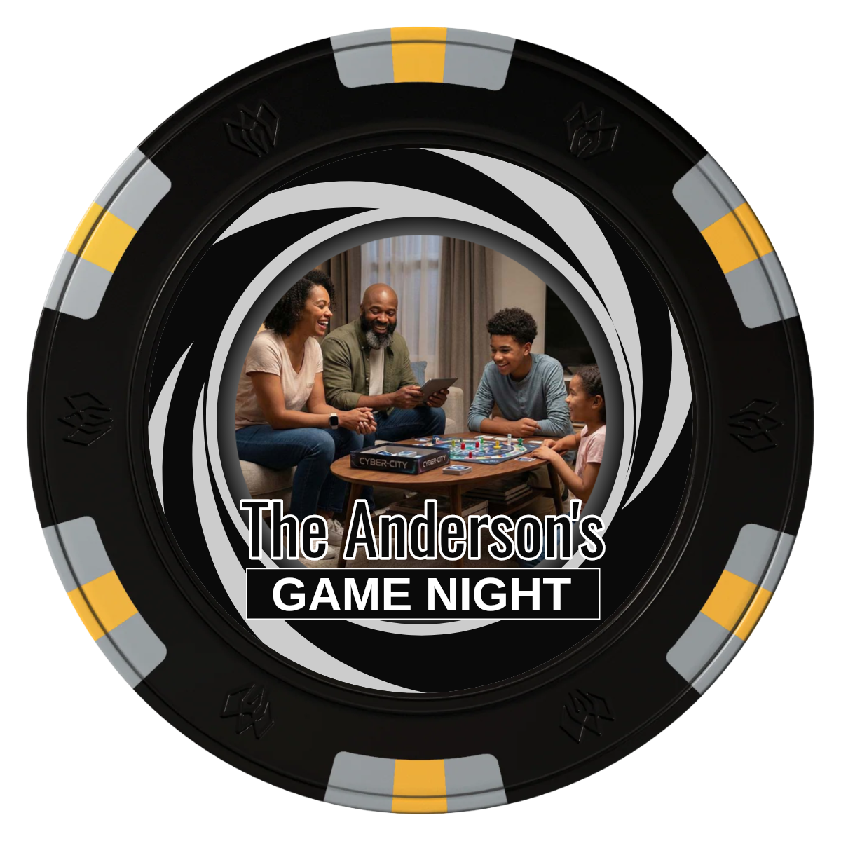 Anderson's Game Night Clay Poker Chips - Black / 6 Spot Gem / 40mm - Front