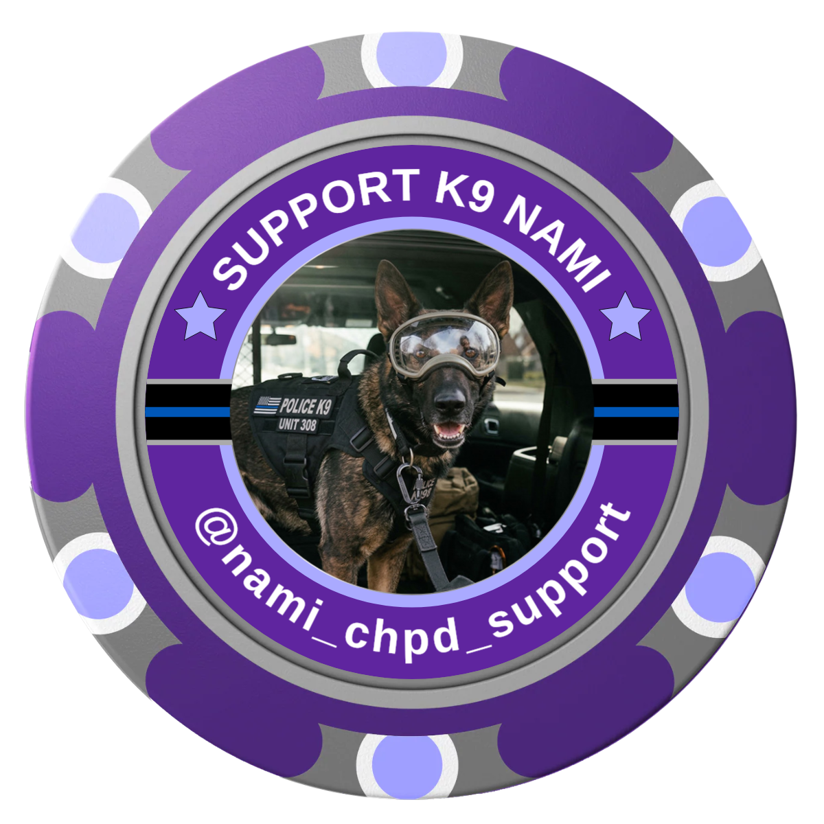 Police Department K9 #02 Clay Poker Chips - Purple / Monte Carlo / 40mm - Front