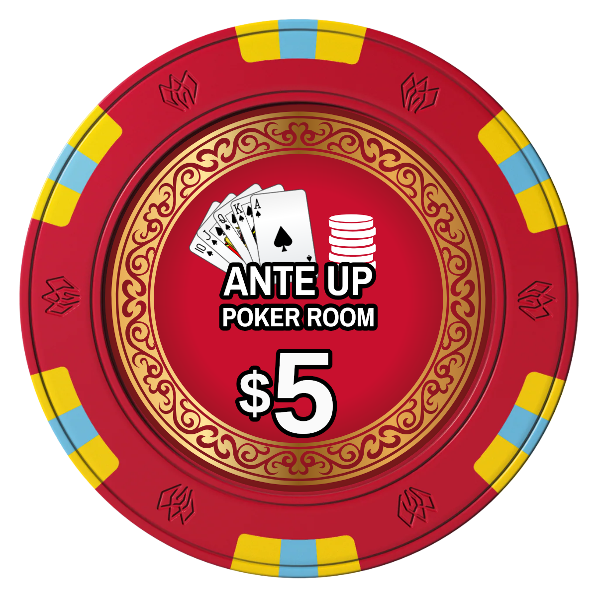 Ante Up Poker Room Clay Poker Chips - Red / 6 Spot Gem / 40mm - Front
