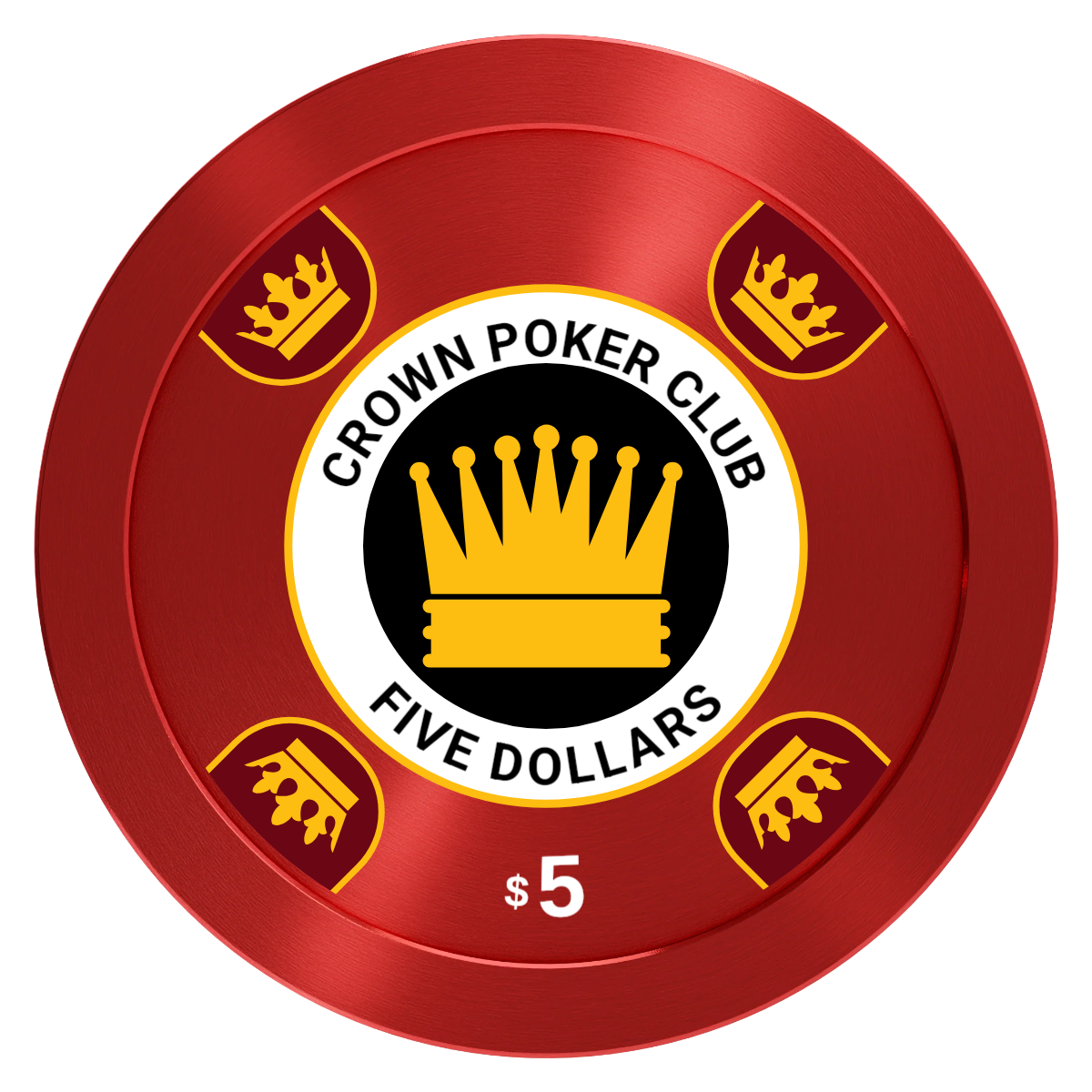 Crown Card Room Aluminum Poker Chips - Red - Back