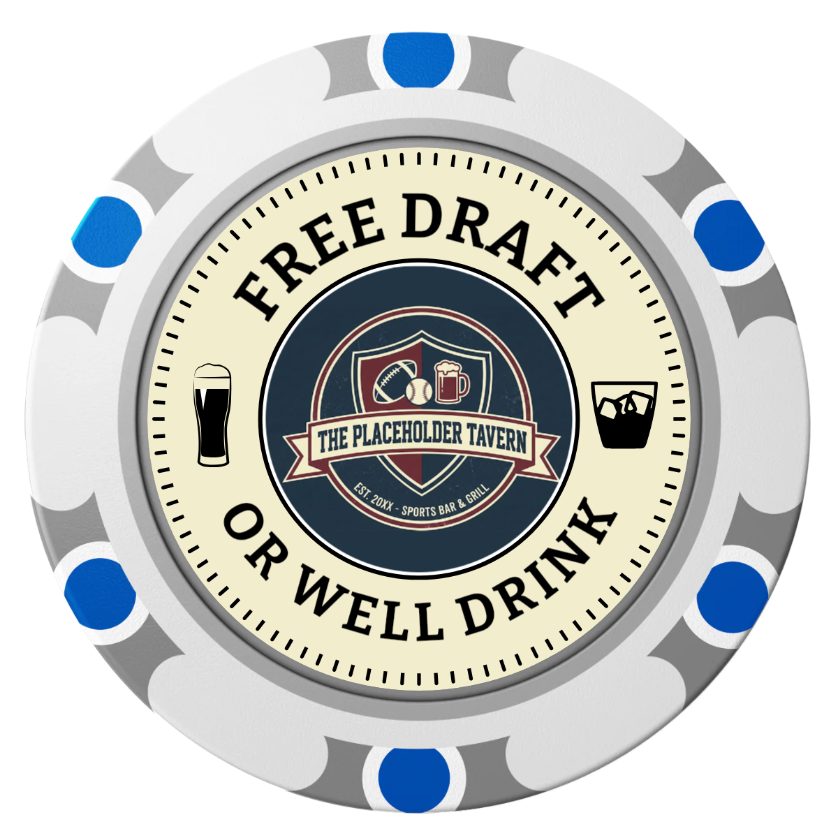 Beer Shop Clay Poker Chips - White / Monte Carlo / 40mm - Front