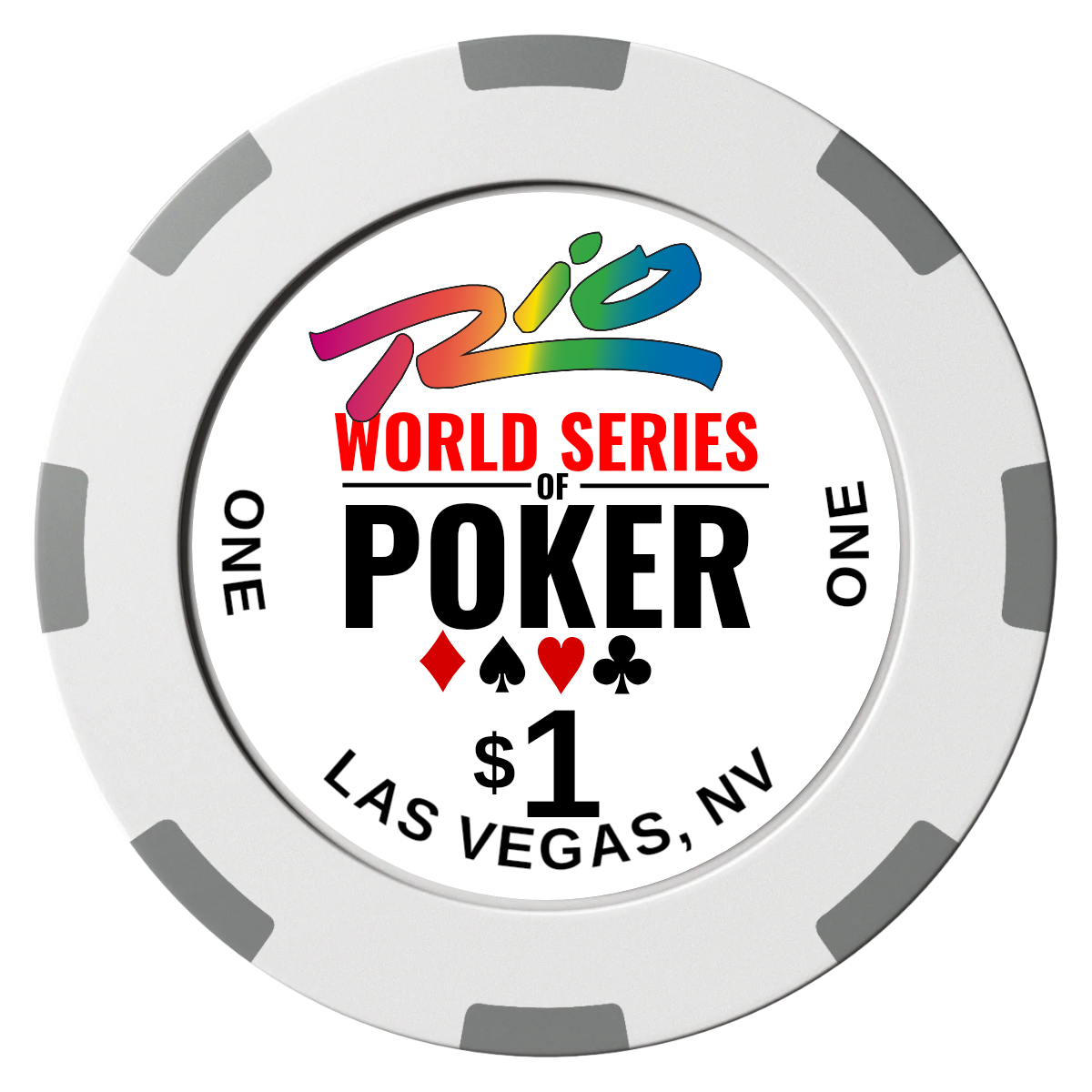 WSOP Clay Poker Chips - White / 8 Spot (2 Tone) / 40mm - Front