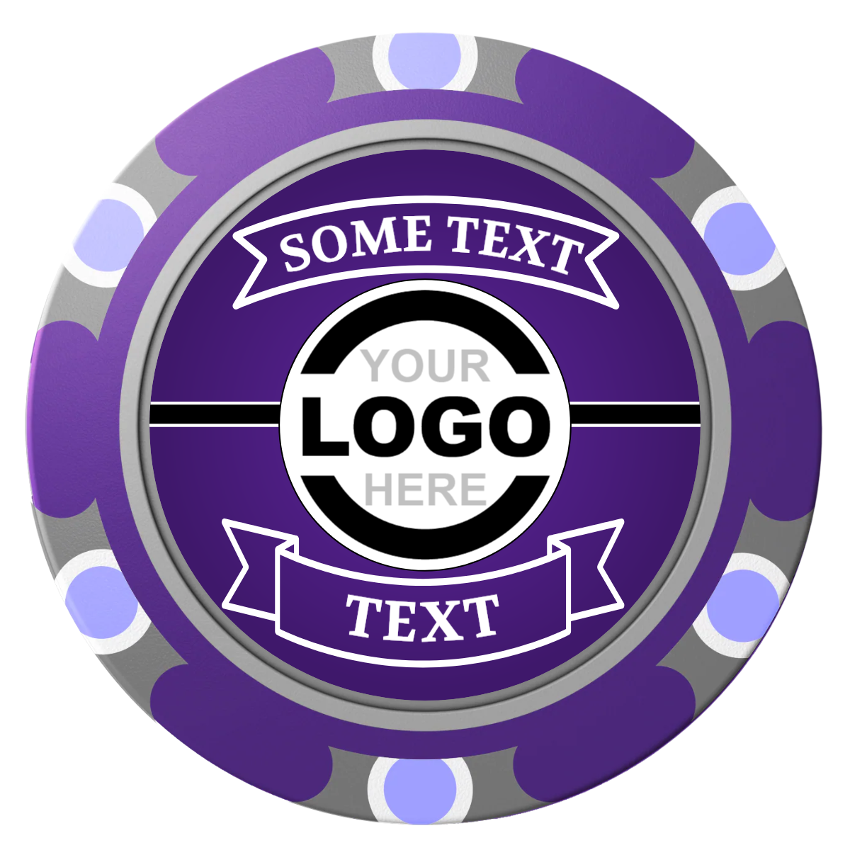 Double Banner Clay Poker Chips - Purple / Monte Carlo / 40mm - Front