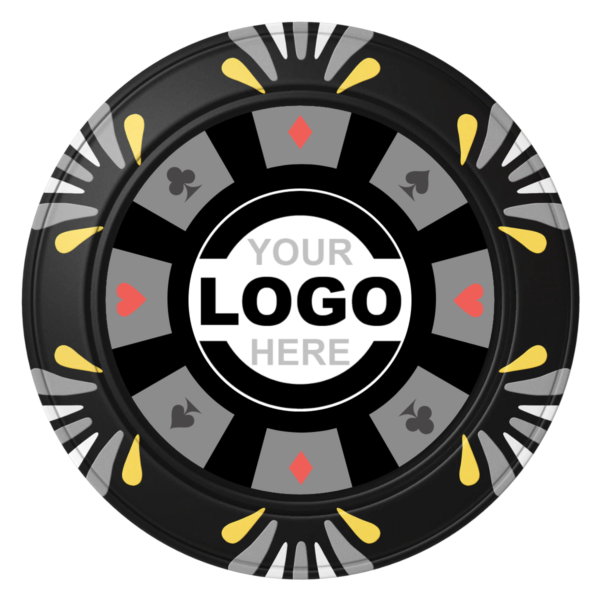 Suit 8 Your Logo Clay Poker Chips - Black / Macau / 40mm - Front