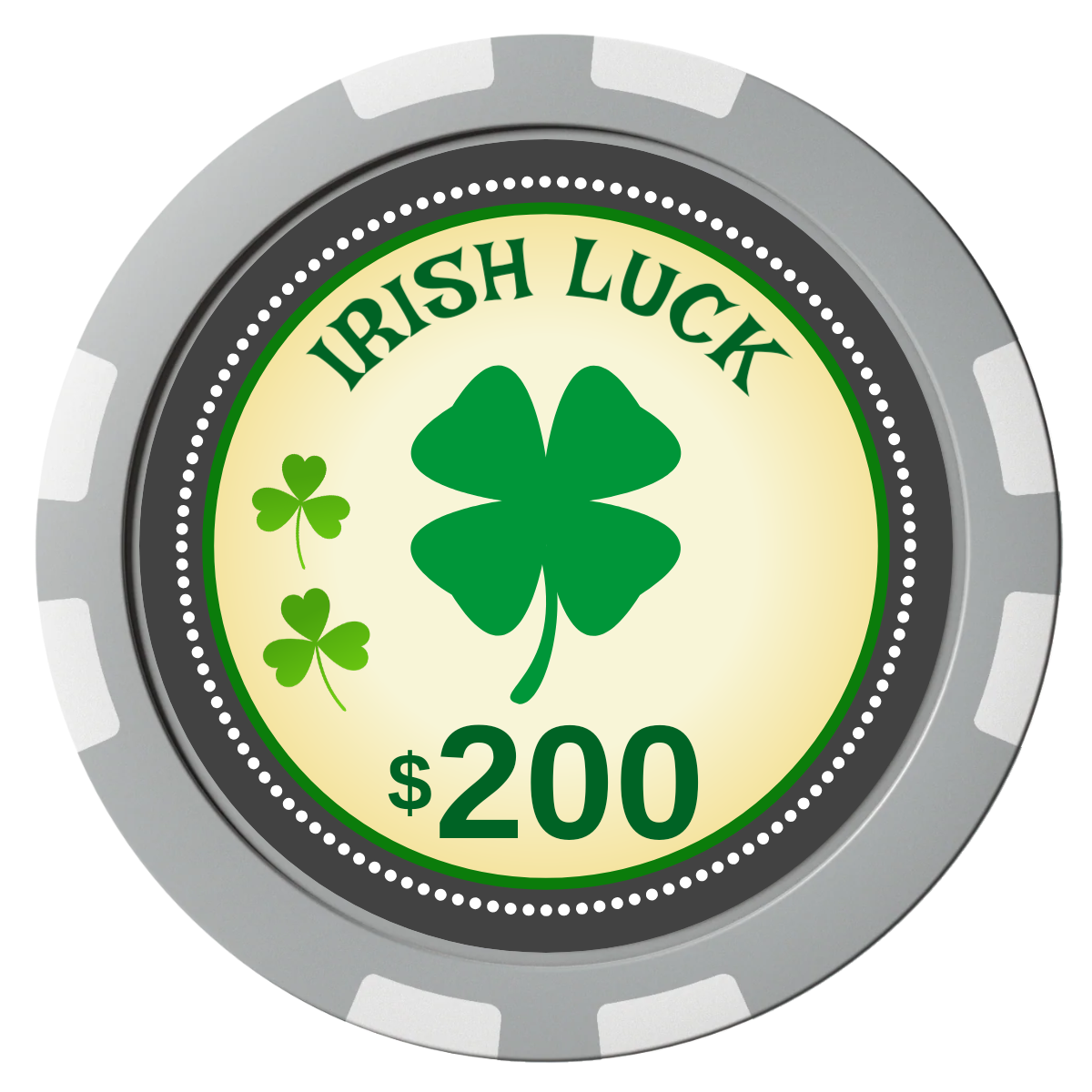 Irish Luck Composite Poker Chips - Gray / 8 Stripe - Front