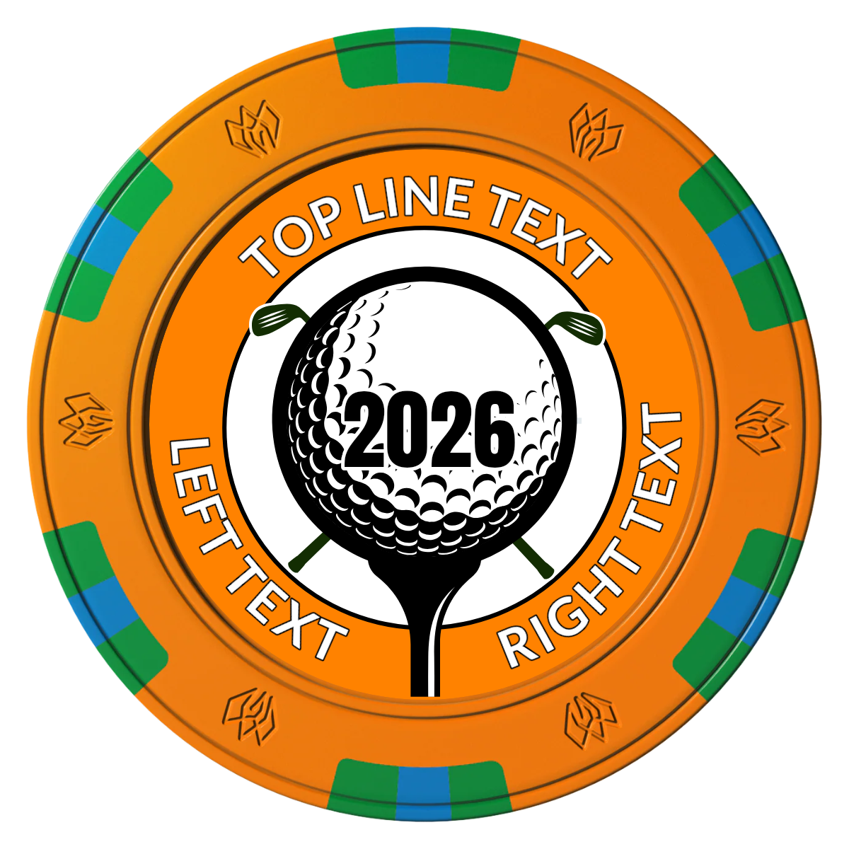 Tee it up Clay Poker Chips - Orange / 6 Spot Gem / 43mm - Front