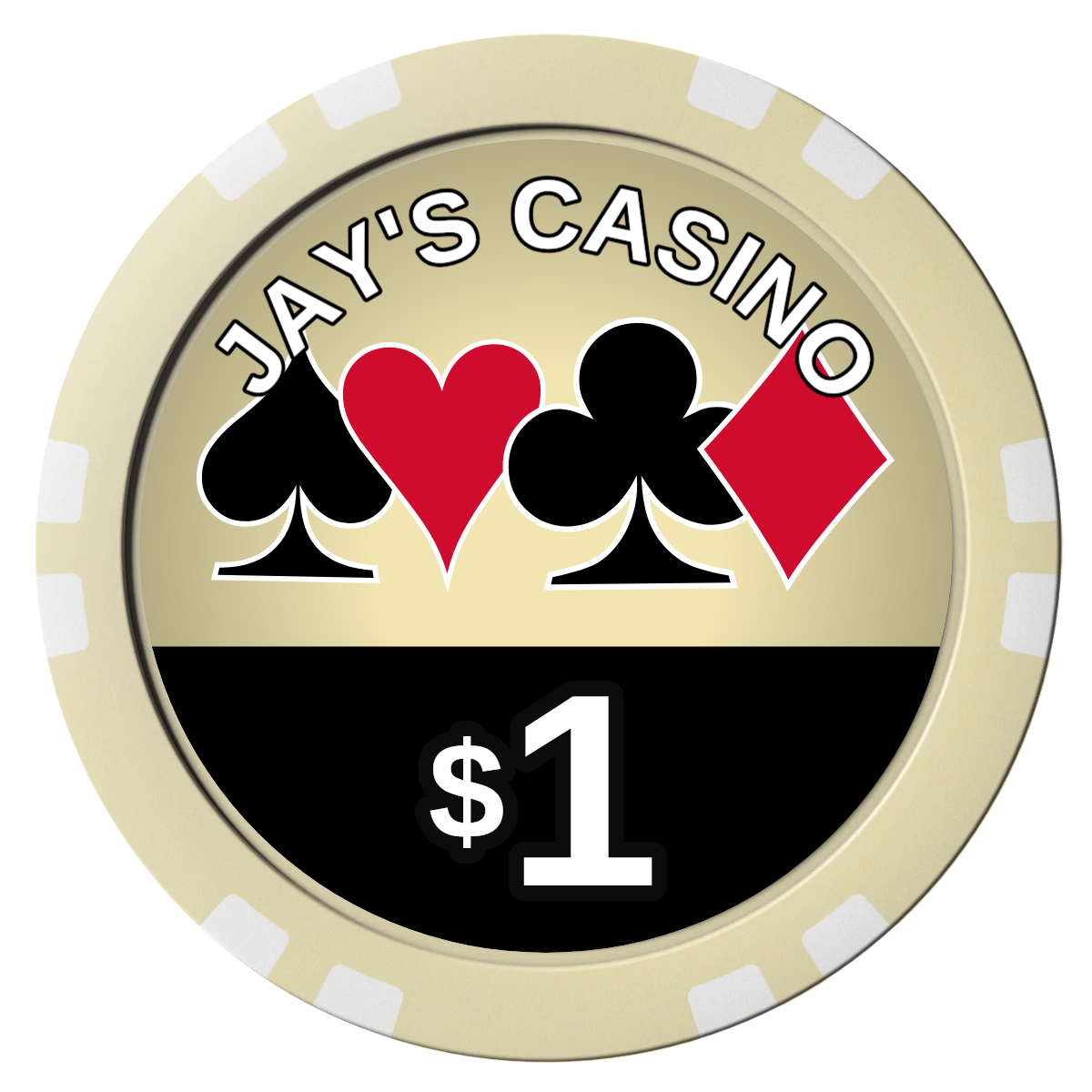 Jay's Casino Composite Poker Chips - Ivory / Double Stripe - Front