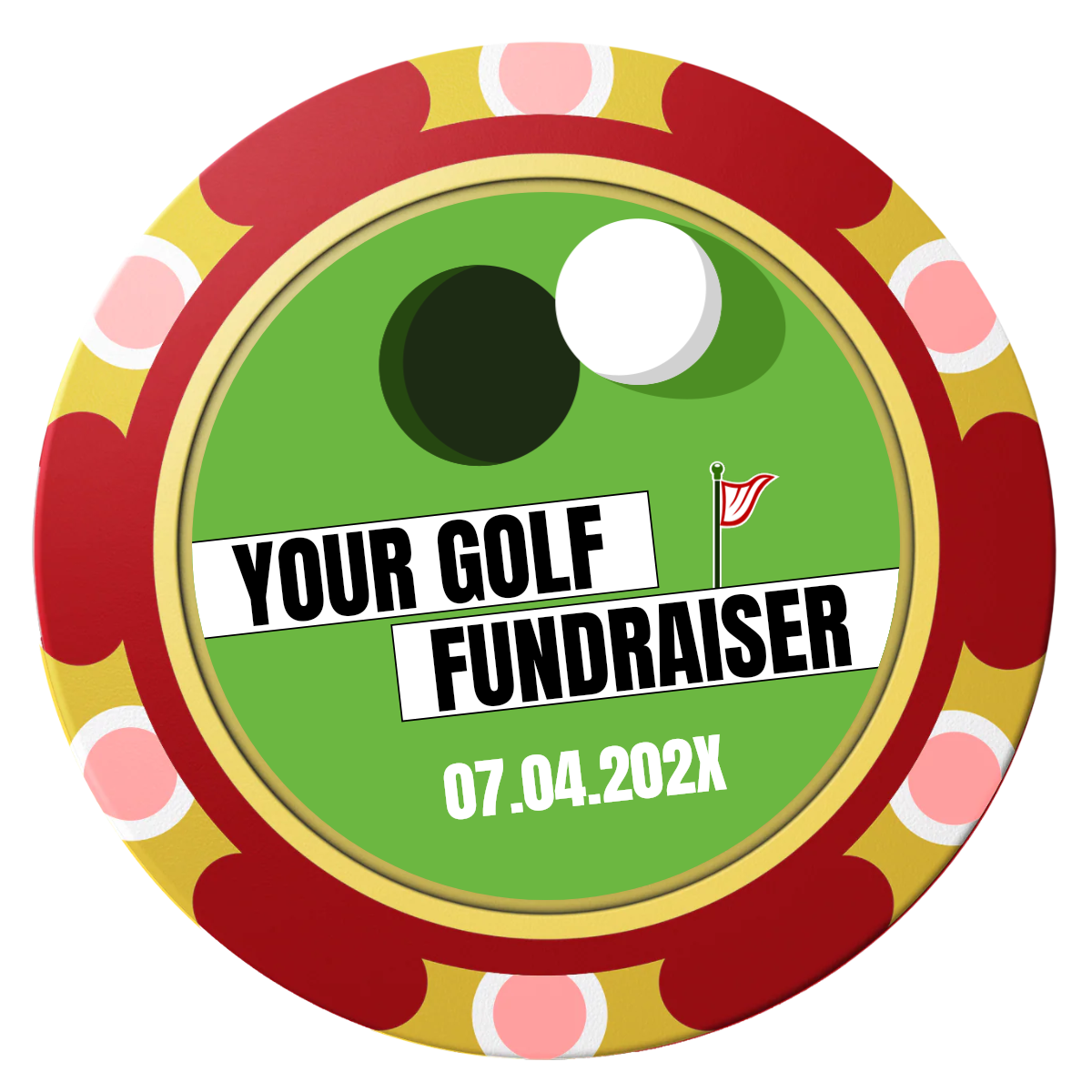 Putting Around Tournament Clay Poker Chips - Red / Monte Carlo / 40mm - Front
