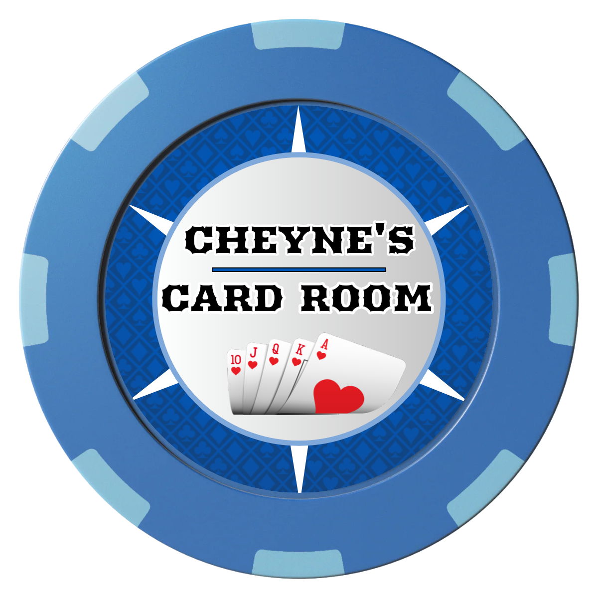Cheyne's Card Room Clay Poker Chips - Blue / 8 Spot (2 Tone) / 40mm - Front
