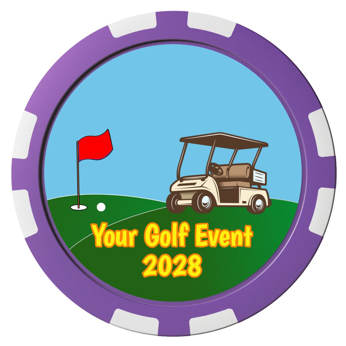 Going Golfing Today Composite Poker Chips - Purple / 8 Stripe - Front