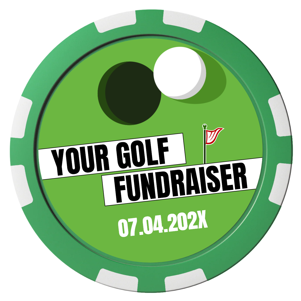 Putting Around Tournament Composite Poker Chips - Green / 8 Stripe - Front