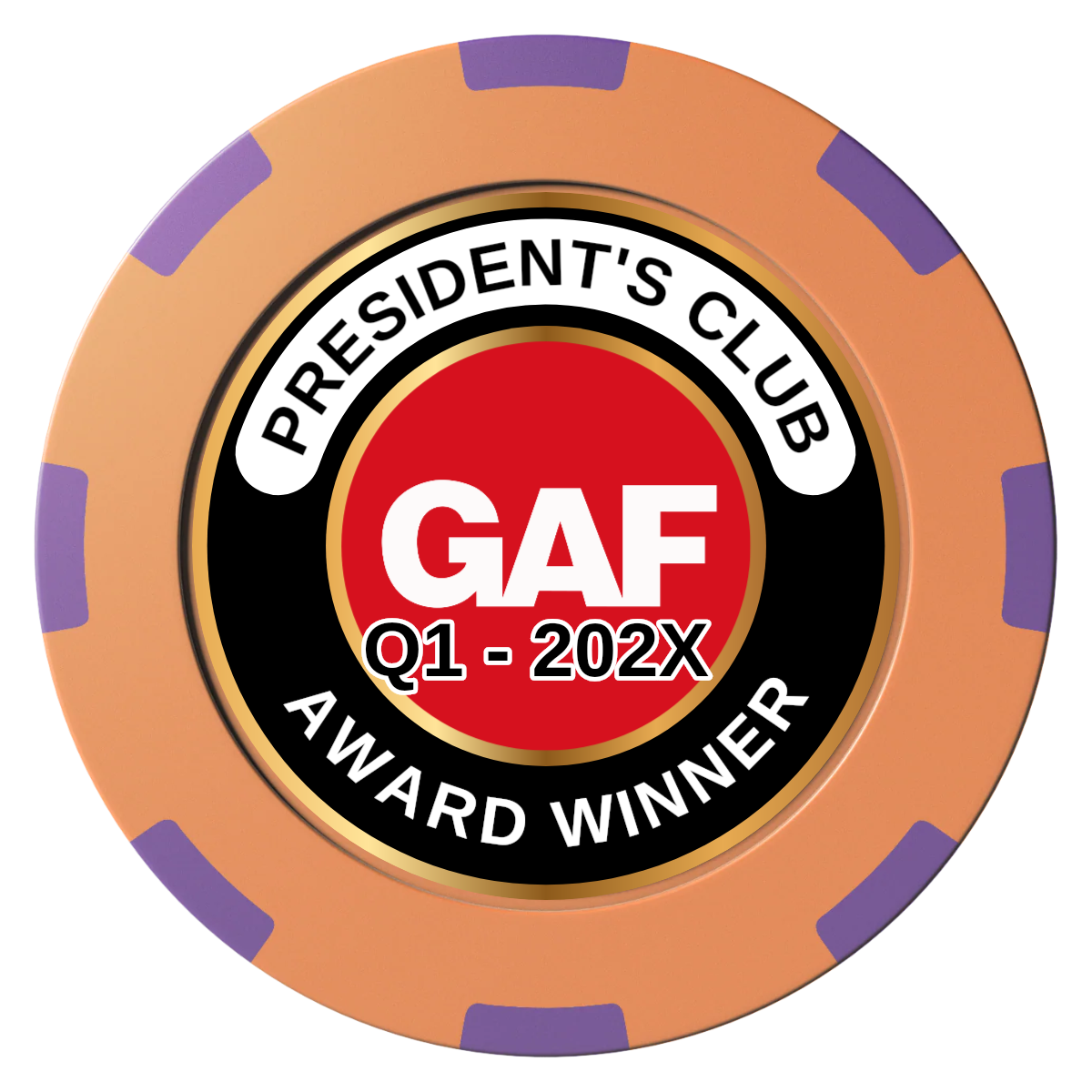 President's Club Clay Poker Chips - Orange / 8 Spot (2 Tone) / 40mm - Front