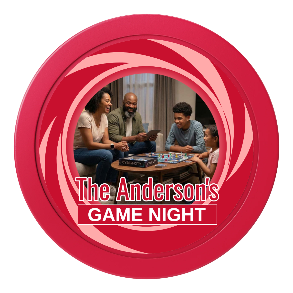 Anderson's Game Night 2" Oversized Poker Chip - Custom Dealer Button & Card Protector - Red - Front