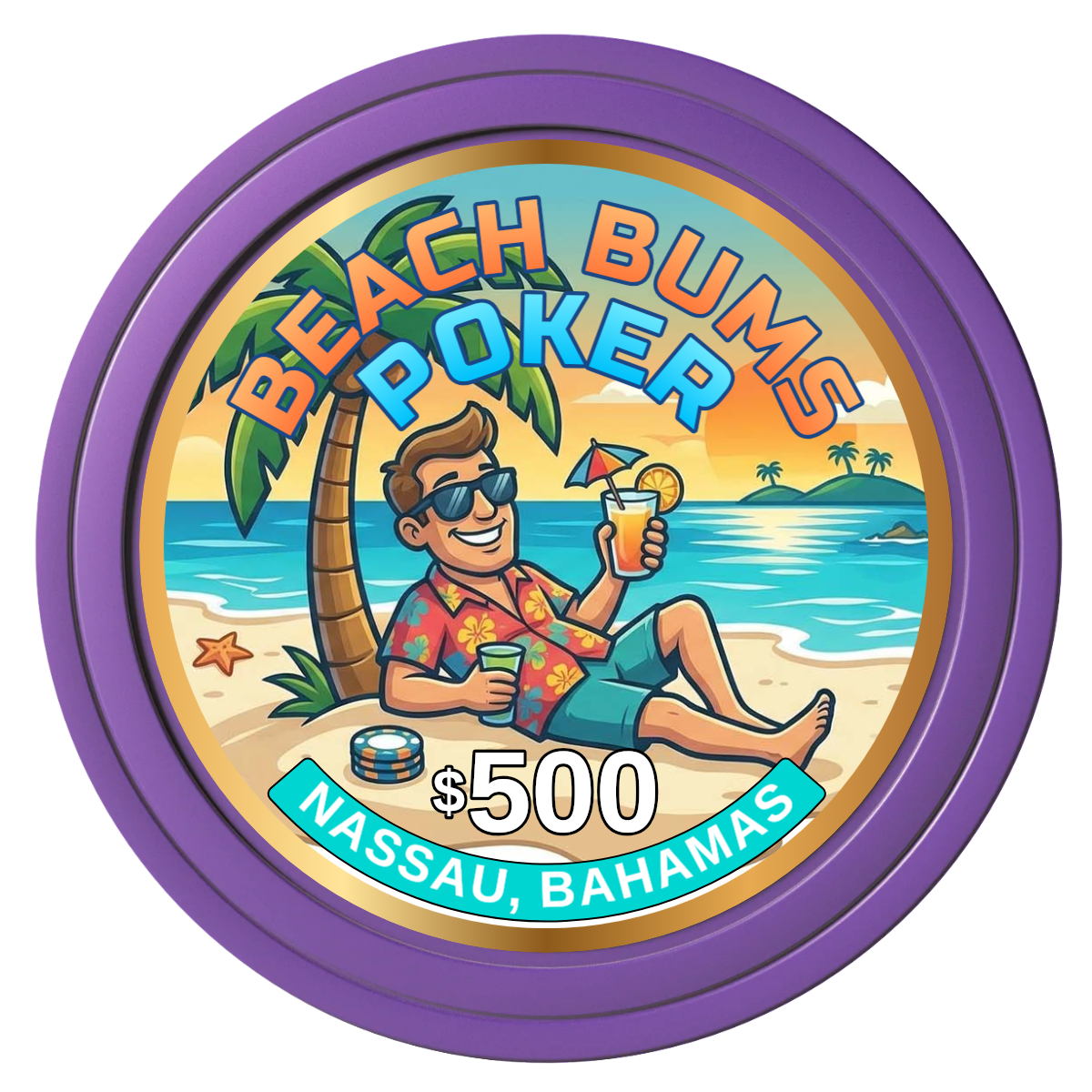 Sandy's Casino Composite Poker Chips - Purple / Solid - Front