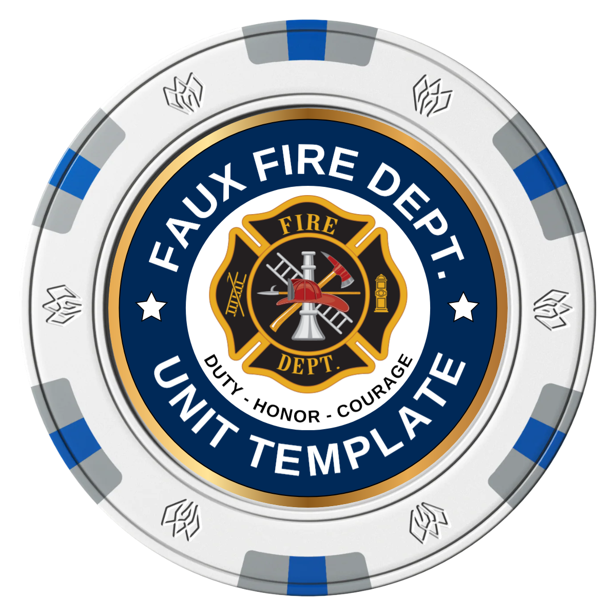 Faux Fire Dept. #01 Clay Poker Chips - White / 6 Spot Gem / 40mm - Front