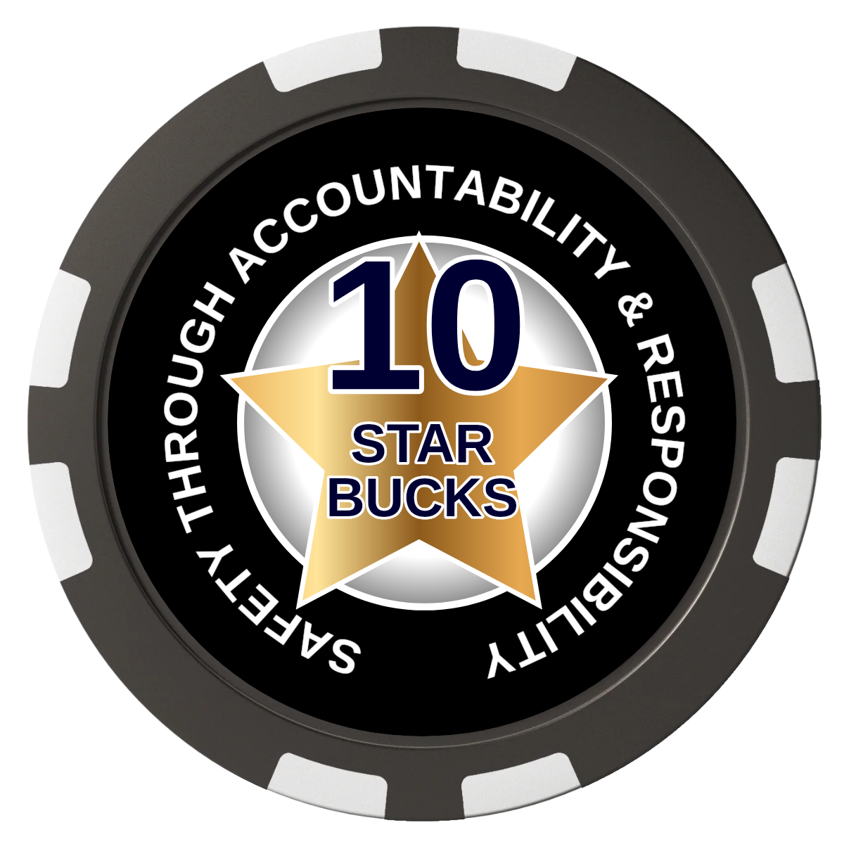 Safety Star Composite Poker Chips - Black / 8 Stripe - Front