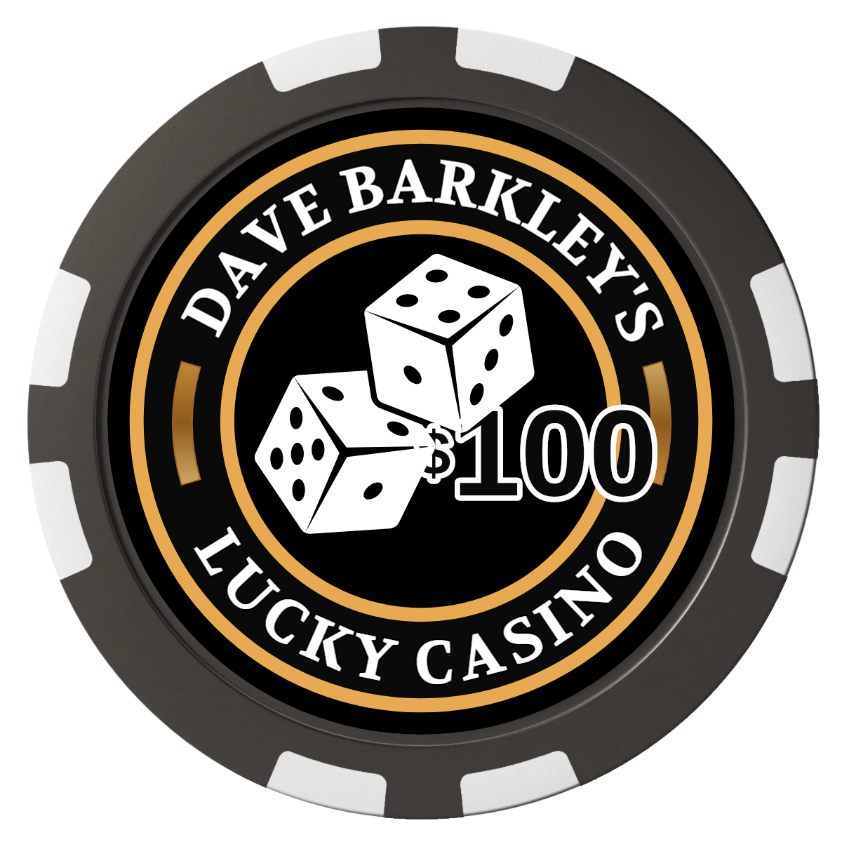 Dave's Lucky Casino Composite Poker Chips - Black / 8 Stripe - Front