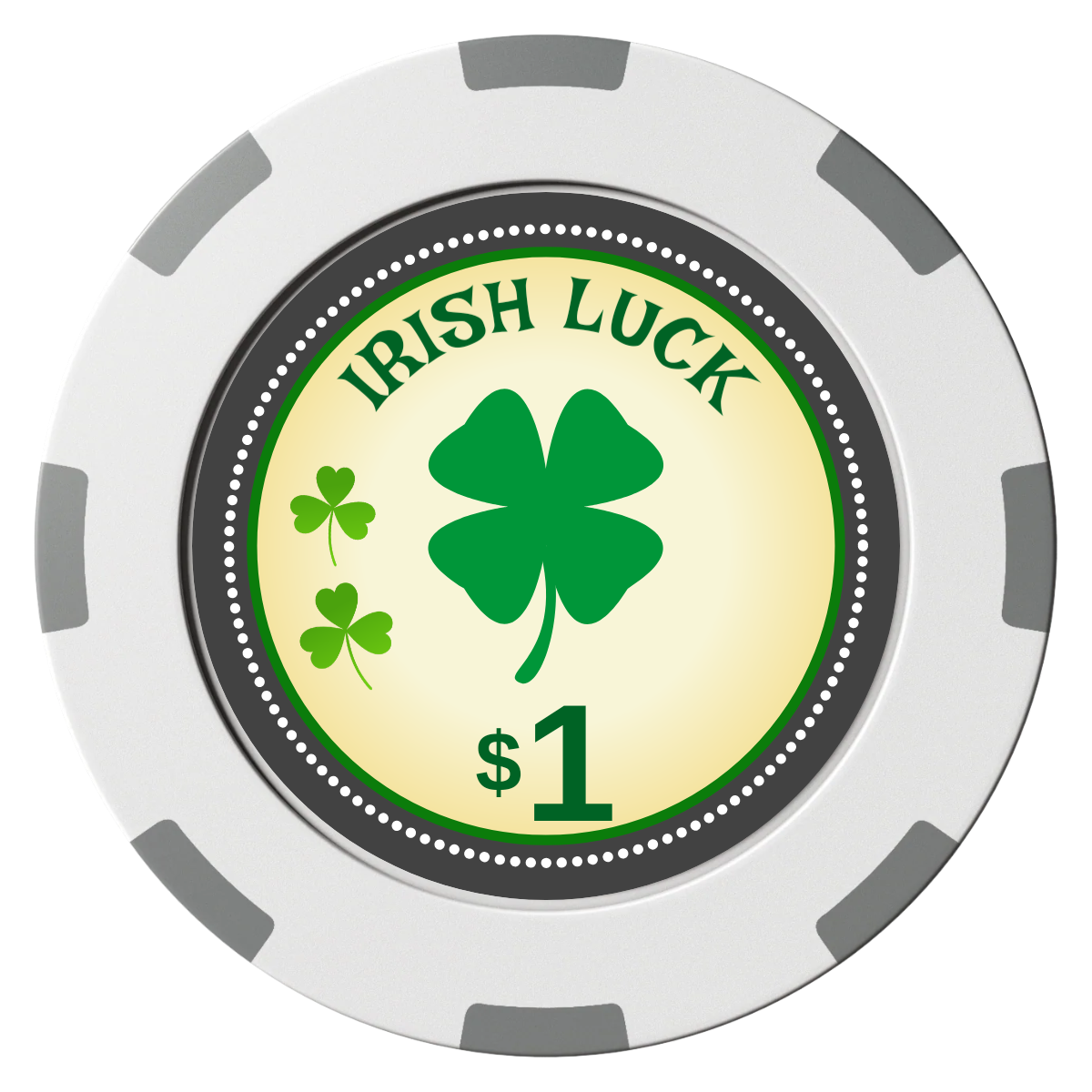 Irish Luck Clay Poker Chips - White / 8 Spot (2 Tone) / 40mm - Front