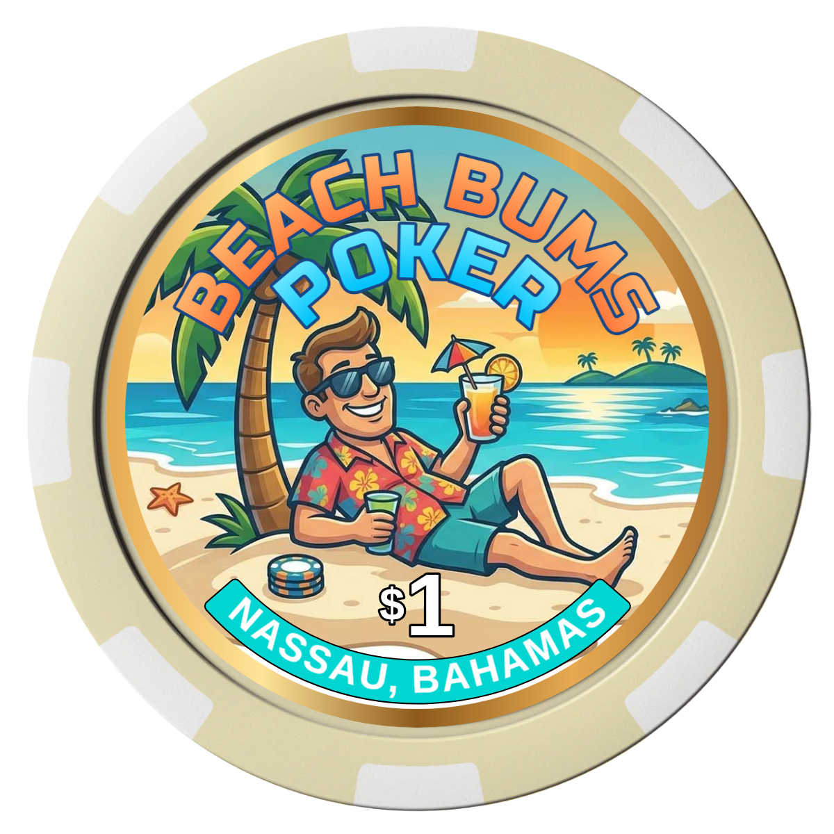 Sandy's Casino Magnetic Composite Poker Chips - Ivory / 8 Spot - Back