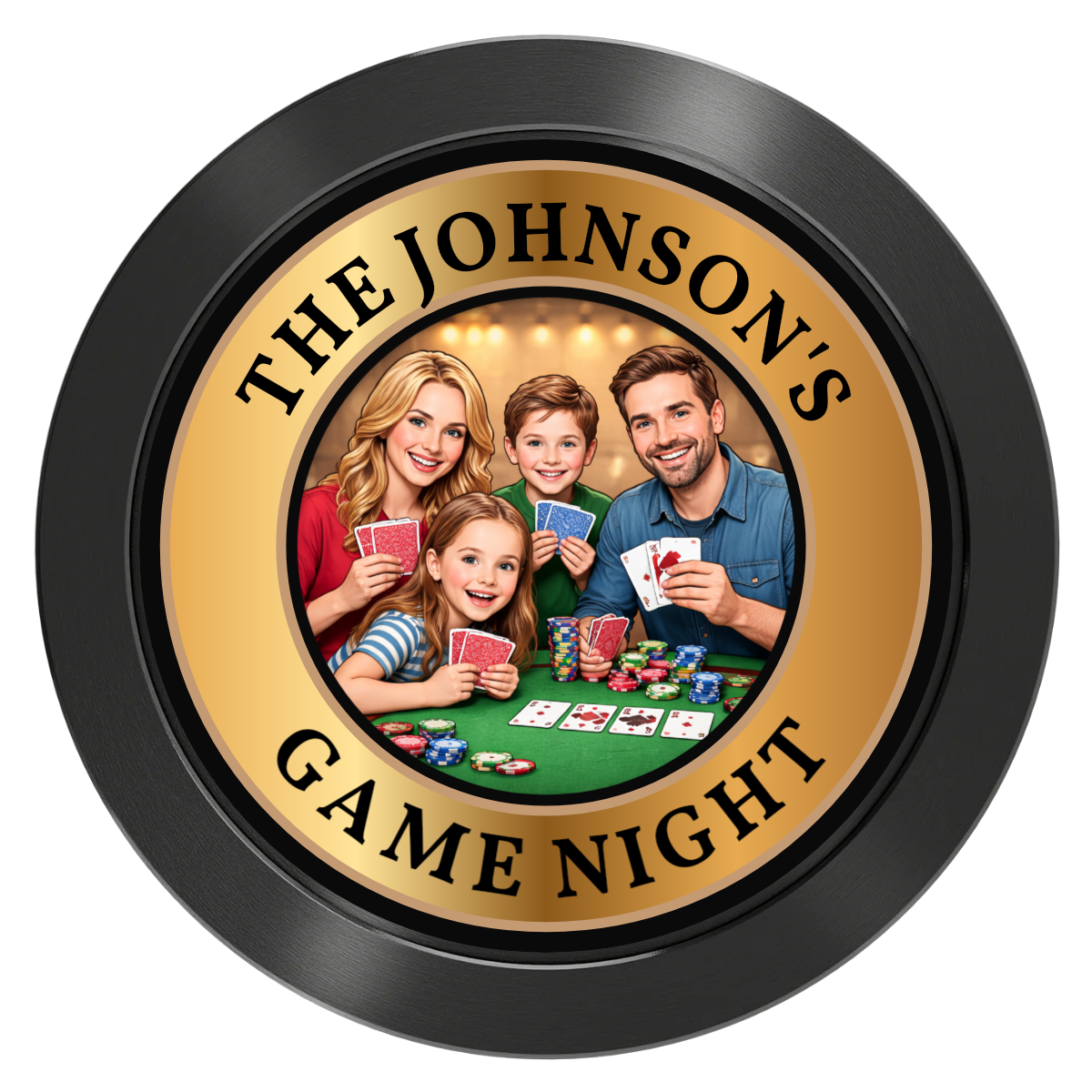 Family Game Night Aluminum Poker Chips - Black - Front