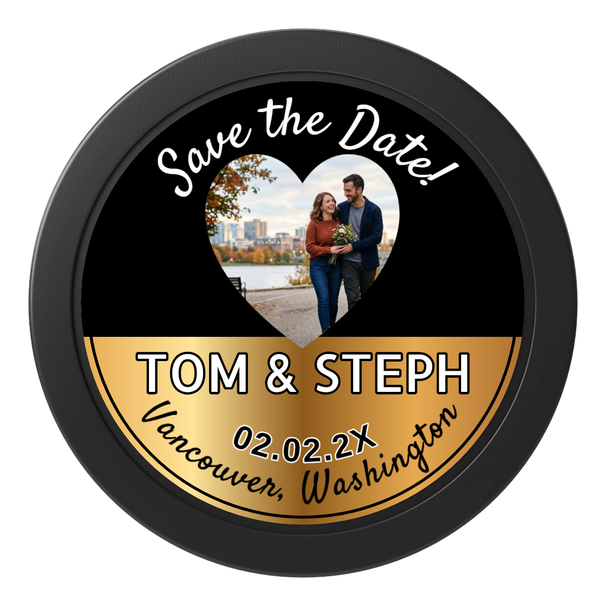 Save the Date Hearts 2" Oversized Poker Chips - Black - Front