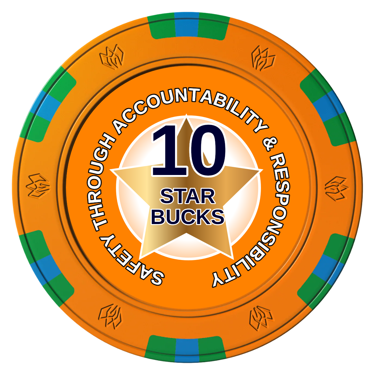 Safety Star Clay Poker Chips - Orange / 6 Spot Gem / 40mm - Front