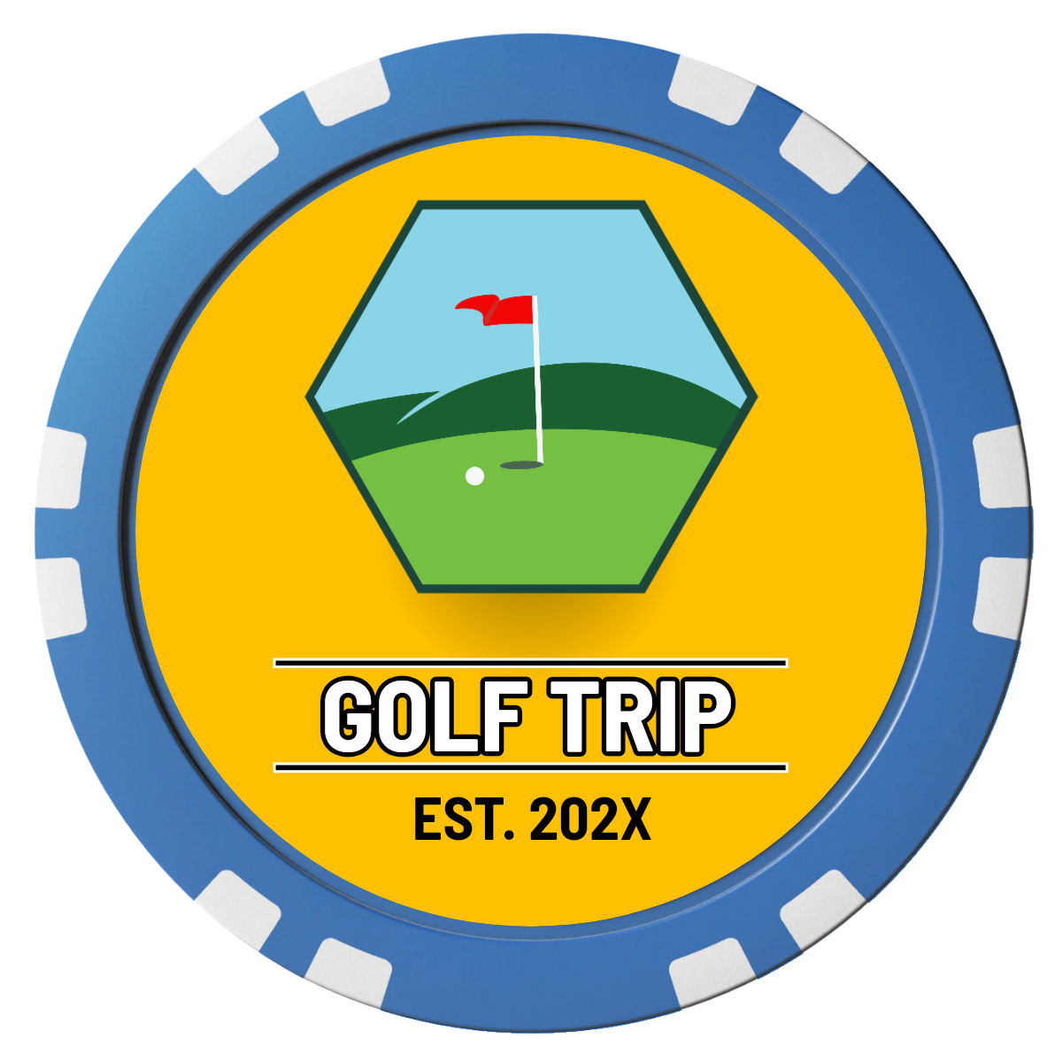 Golf Trip #001 Composite Poker Chips - Blue / Double Stripe - Front