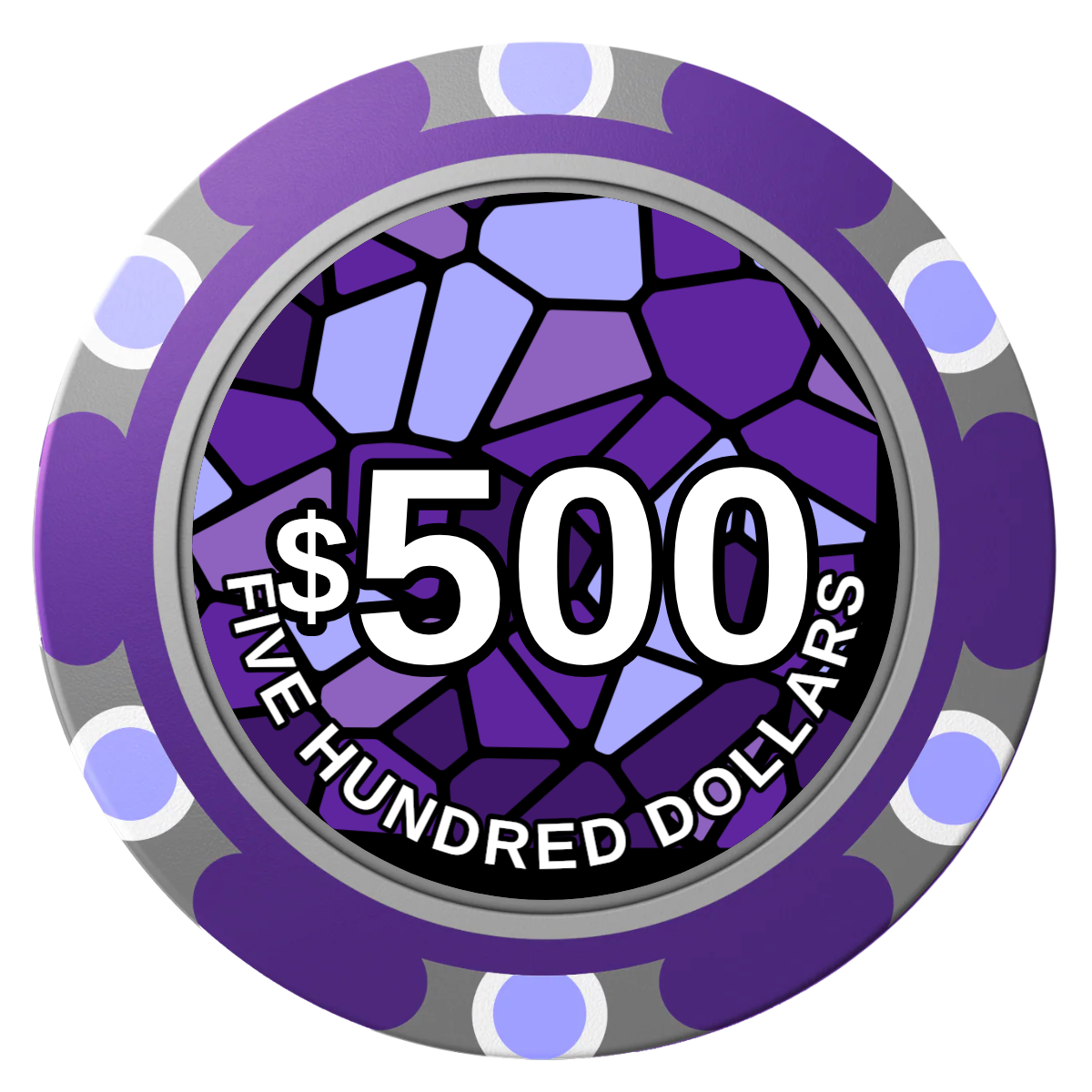 Stained Glass Clay Poker Chips - Purple / Monte Carlo / 40mm - Front