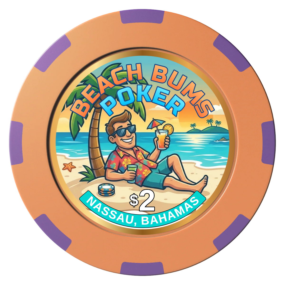 Sandy's Casino Clay Poker Chips - Orange / 8 Spot (2 Tone) / 40mm - Front