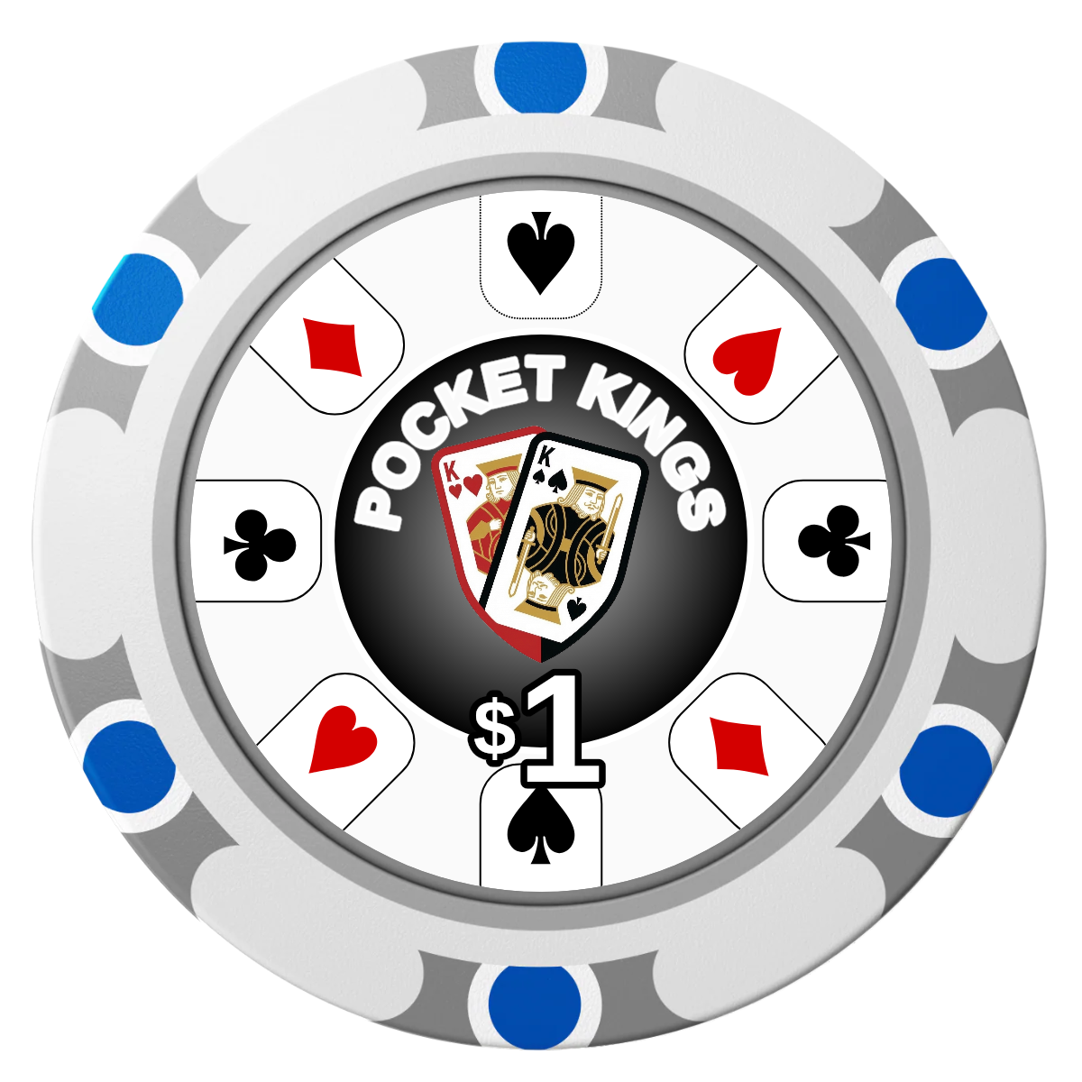 Pocket Kings Clay Poker Chips - White / Monte Carlo / 40mm - Front