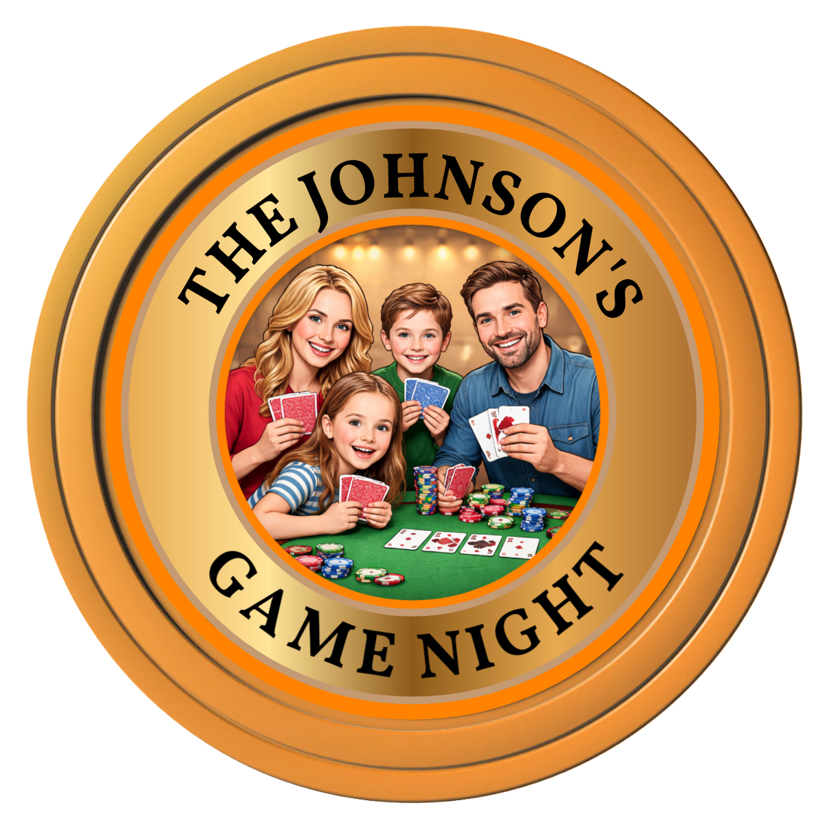 Family Game Night Composite Poker Chips - Orange / Solid - Front