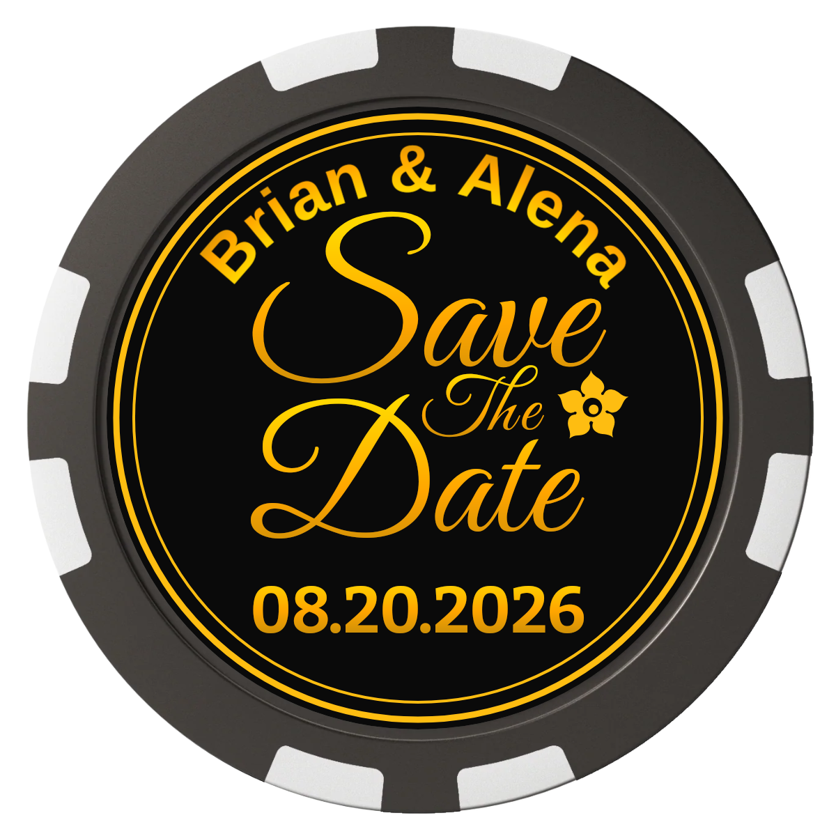 Save the Date Text Composite Poker Chips - Black / 8 Stripe - Front