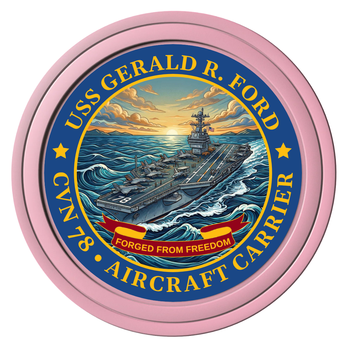 Navy USS Gerald Ford Composite Poker Chips - Pink / Solid - Front