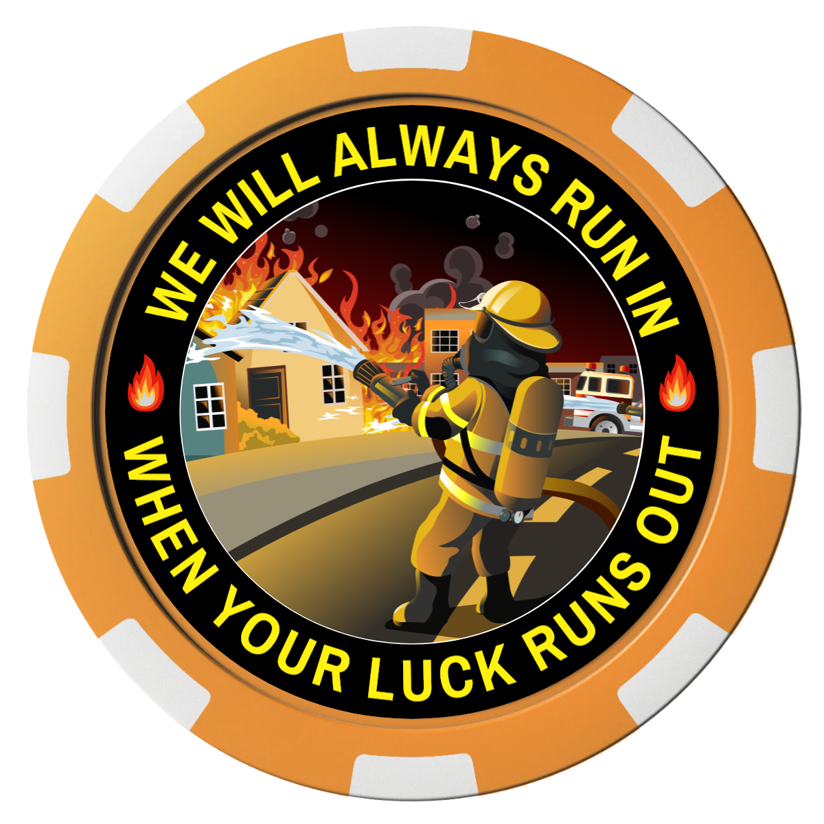 Firefighter Maltese Cross Composite Poker Chips - Orange / 8 Spot - Front