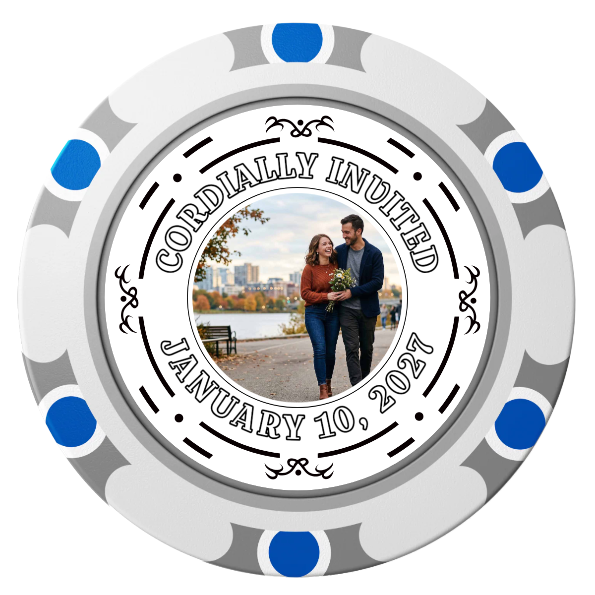 Save the Date Element Clay Poker Chips - White / Monte Carlo / 40mm - Front