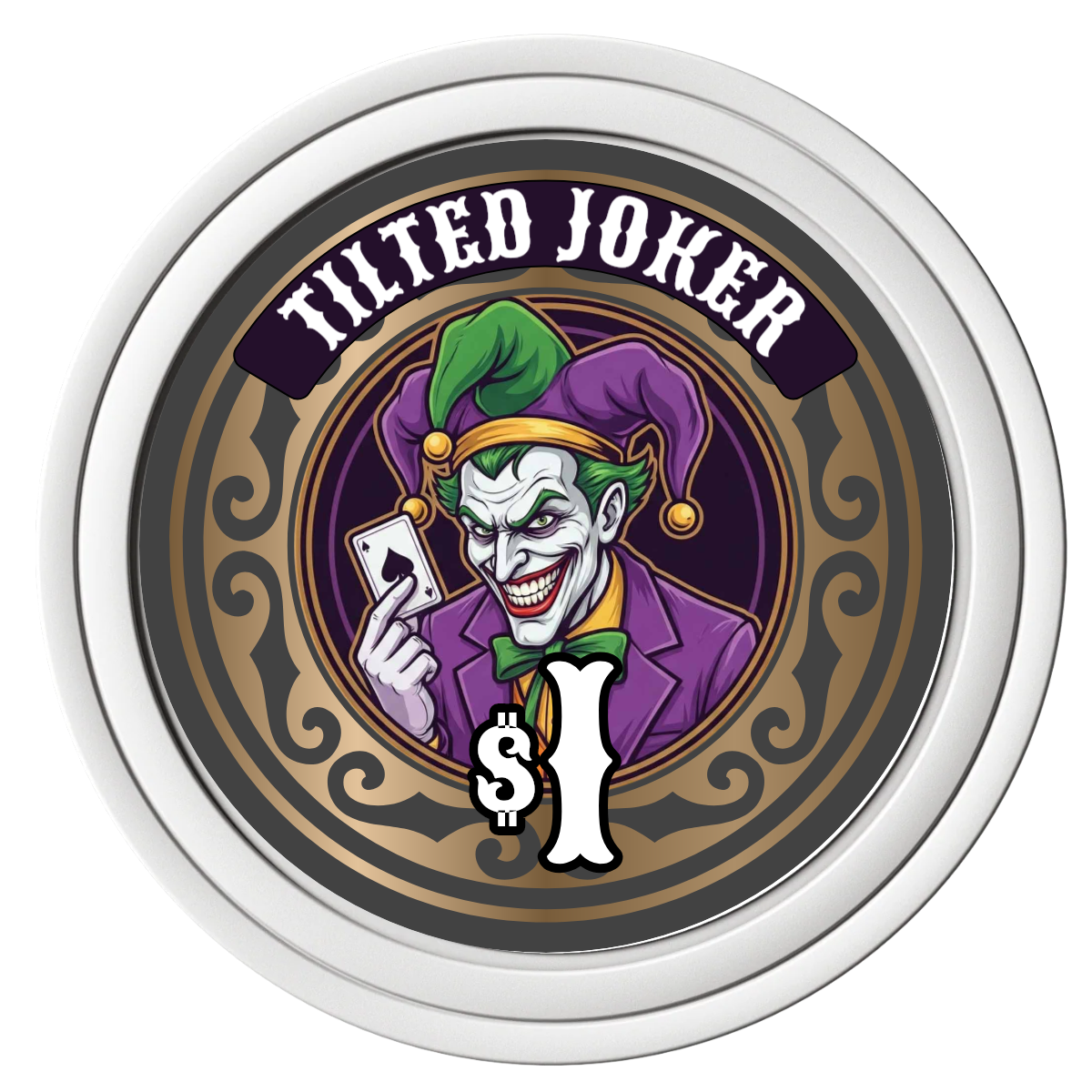 Tilted Joker Composite Poker Chips - White / Solid - Front