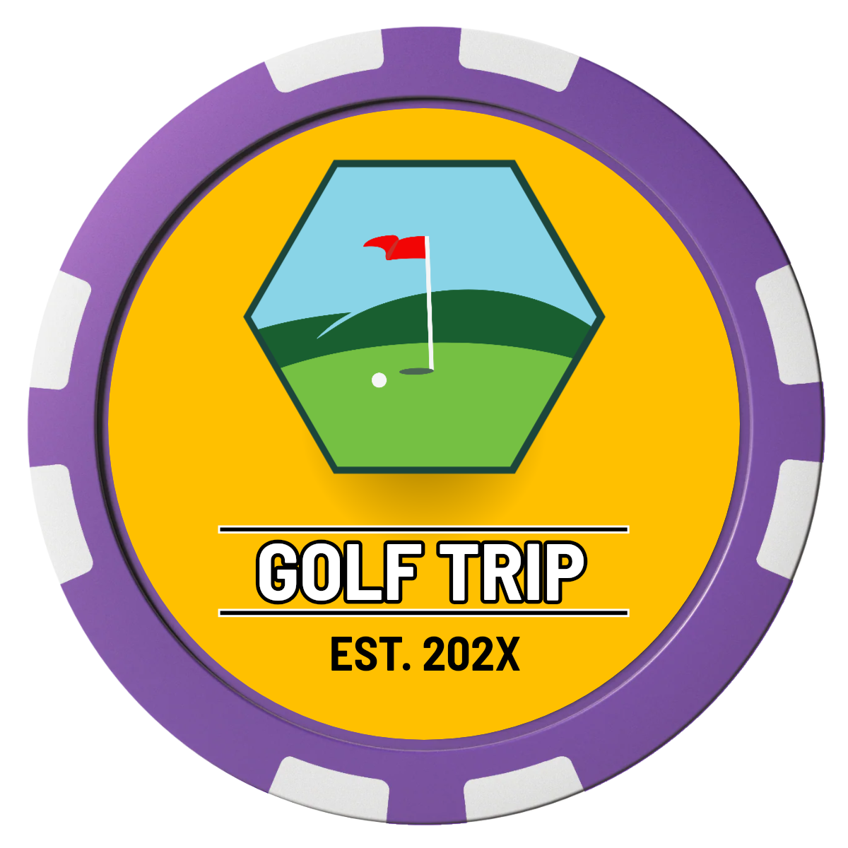 Golf Trip #001 Composite Poker Chips - Purple / 8 Stripe - Front