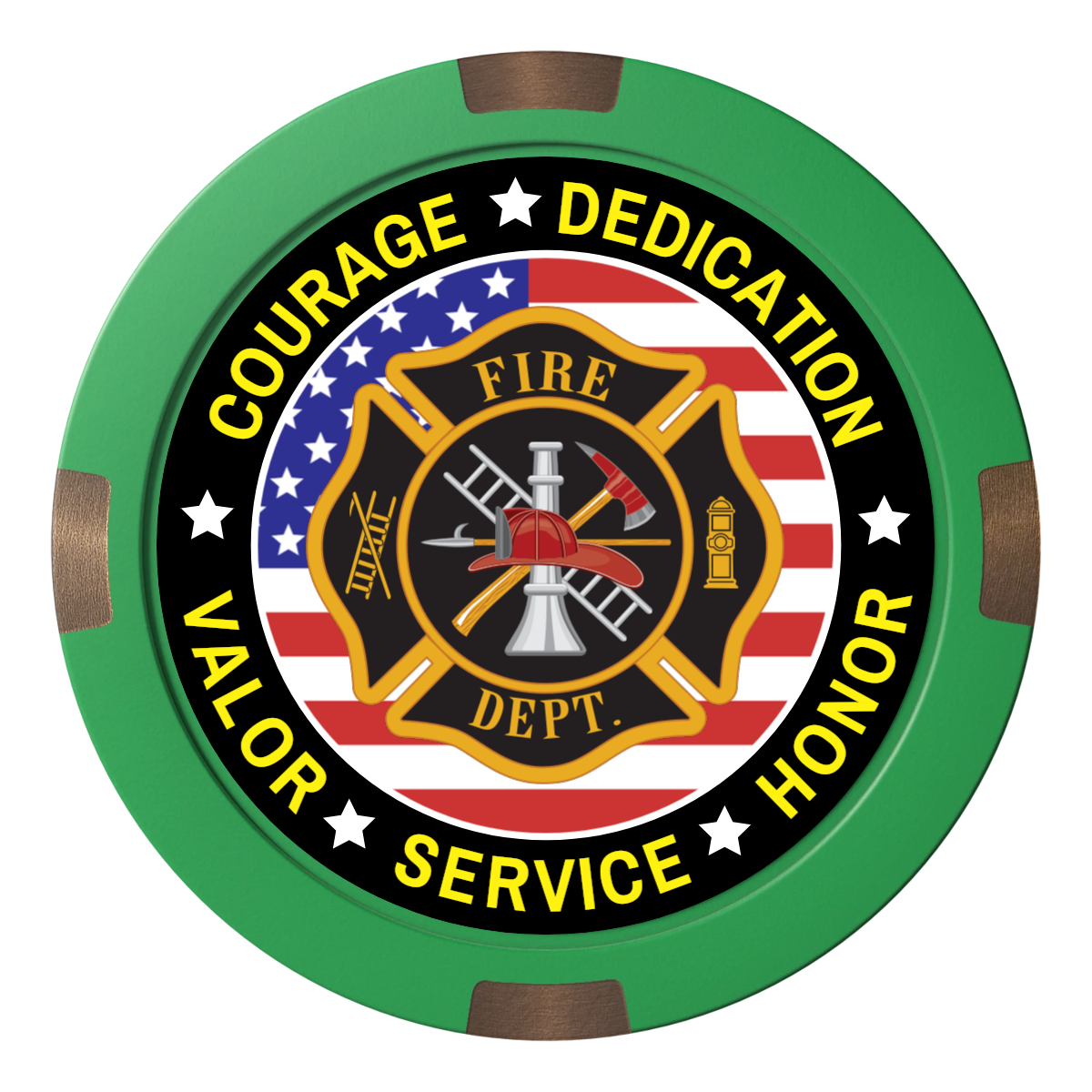 Firefighter Maltese Cross Composite & Metal Hybrid Poker Chips - Green - Back