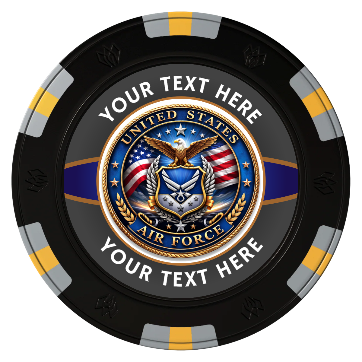 Air Force Clay Poker Chips - Black / 6 Spot Gem / 43mm - Front