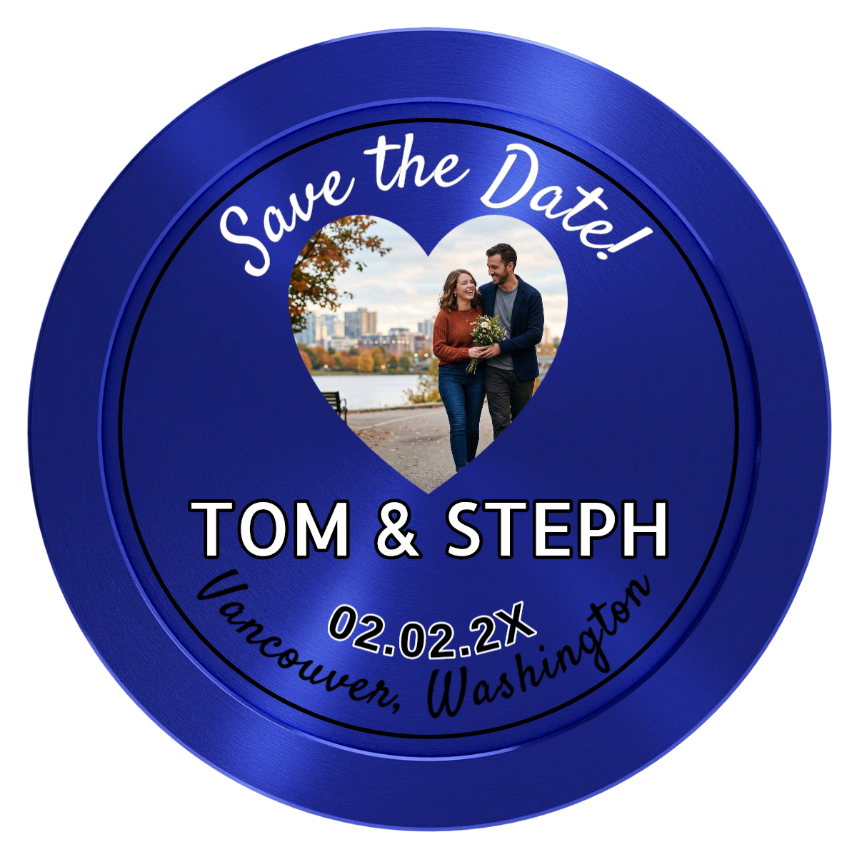 Save the Date Hearts Aluminum Poker Chips - Blue - Back
