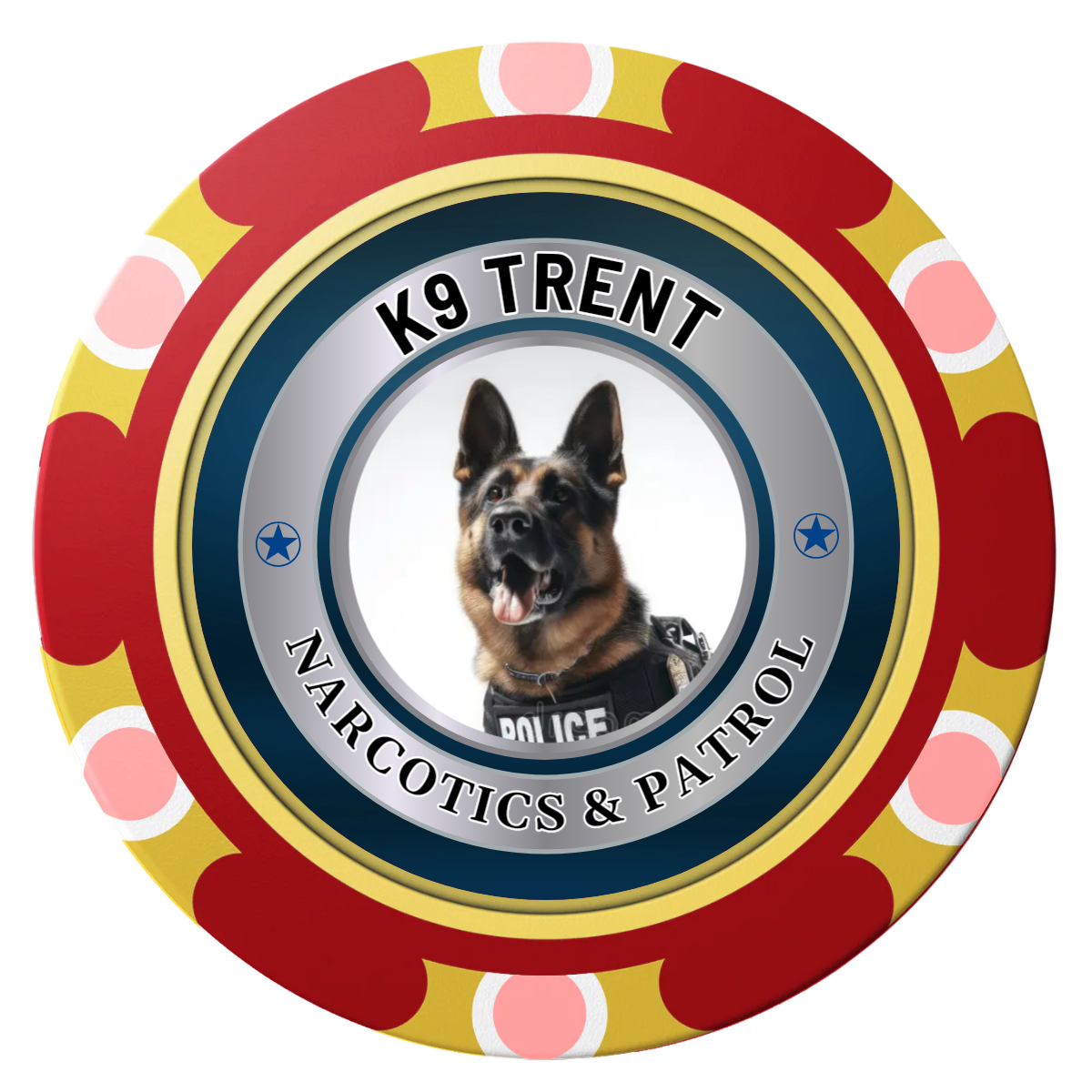 K-9 Trent Clay Poker Chips - Red / Monte Carlo / 40mm - Front