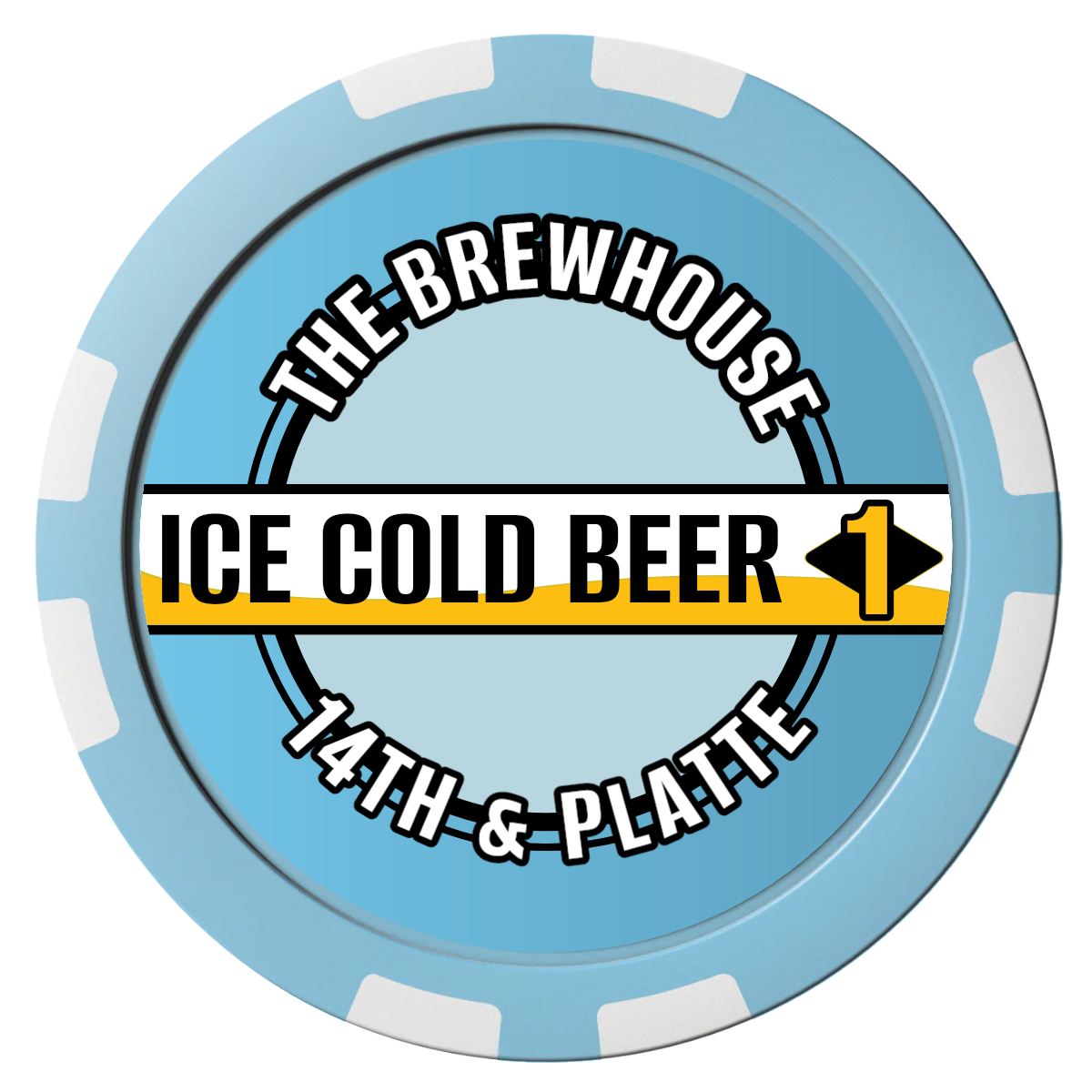 Ice Cold Beer Drink Token Composite Poker Chips - Light Blue / 8 Stripe - Front