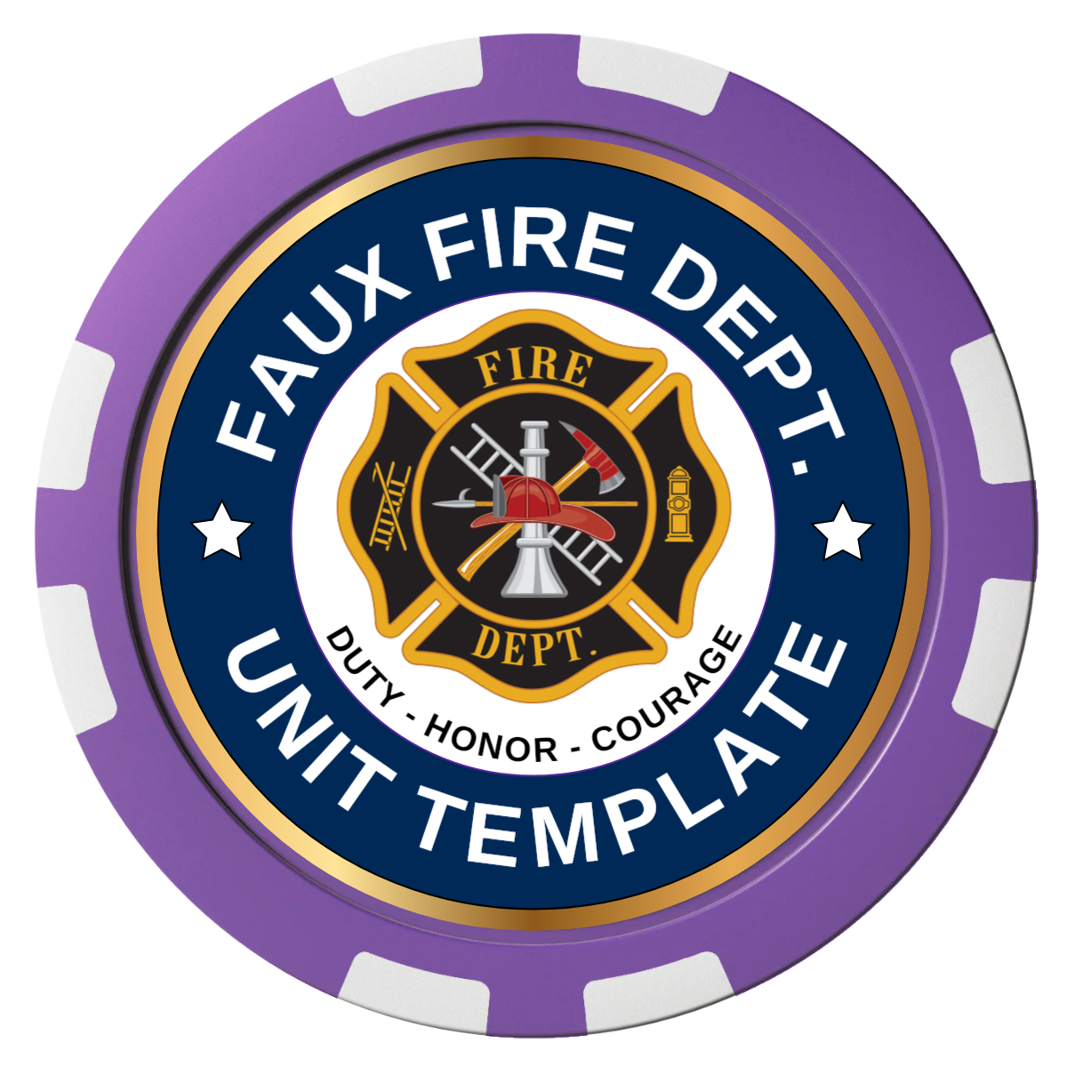 Faux Fire Dept. #01 Composite Poker Chips - Purple / 8 Stripe - Front
