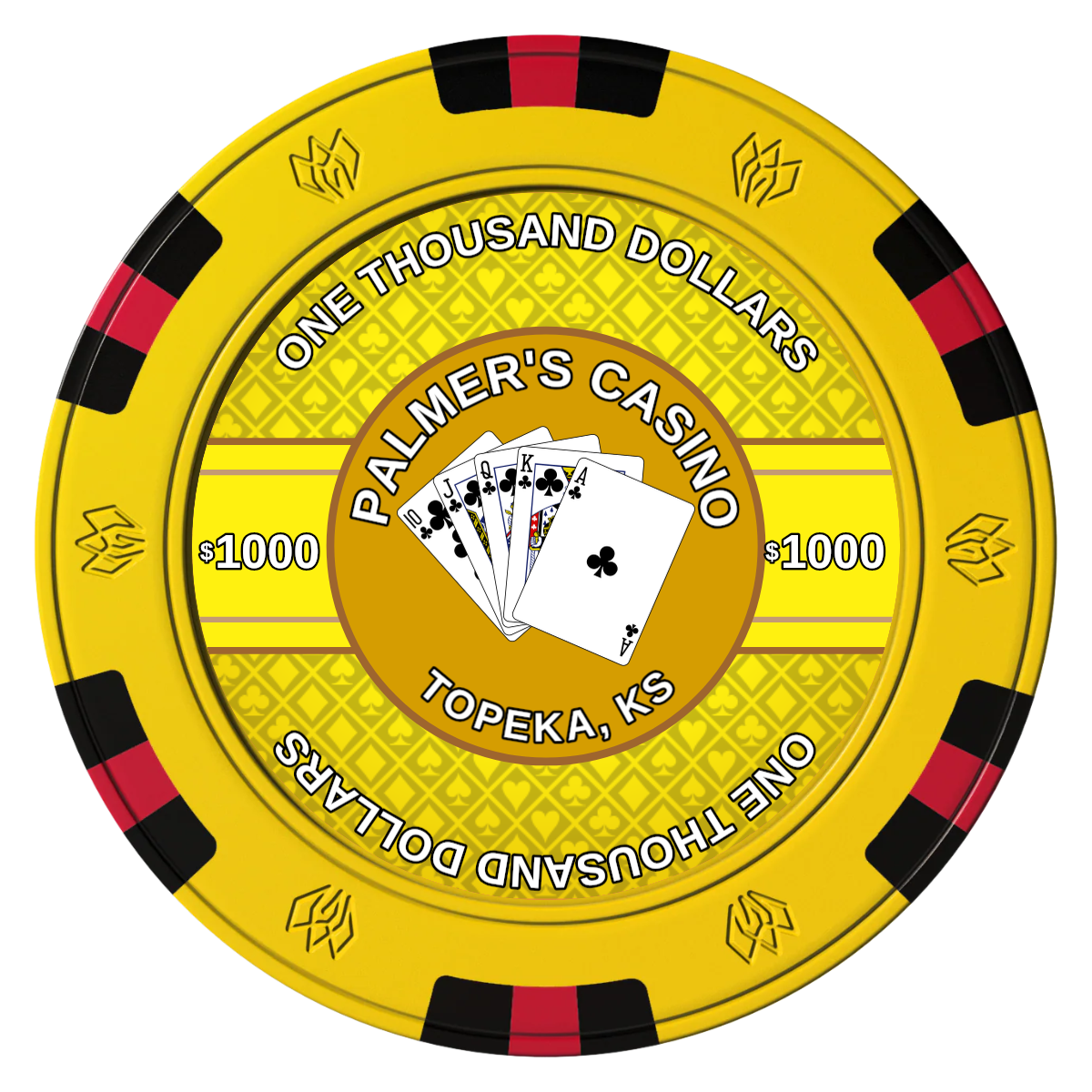Palmer's Casino Clay Poker Chips - Yellow / 6 Spot Gem / 43mm - Front