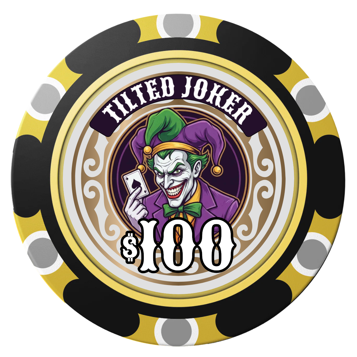 Tilted Joker Clay Poker Chips - Black / Monte Carlo / 40mm - Front